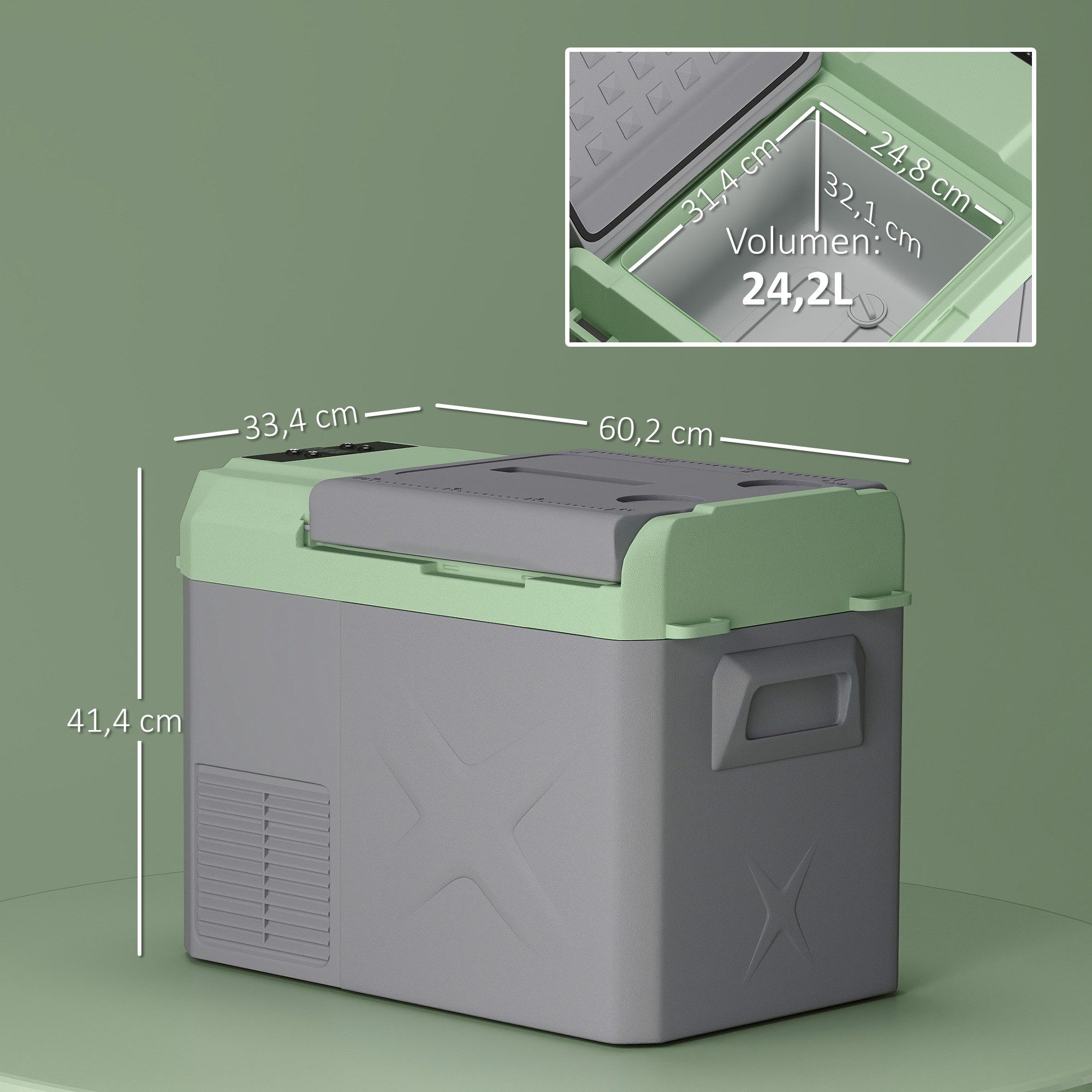 Outsunny Kühlbox mit LED, Anschluss, Kühlfunktion, für Auto Steckdose LKW Camping Boot Grau+Grün