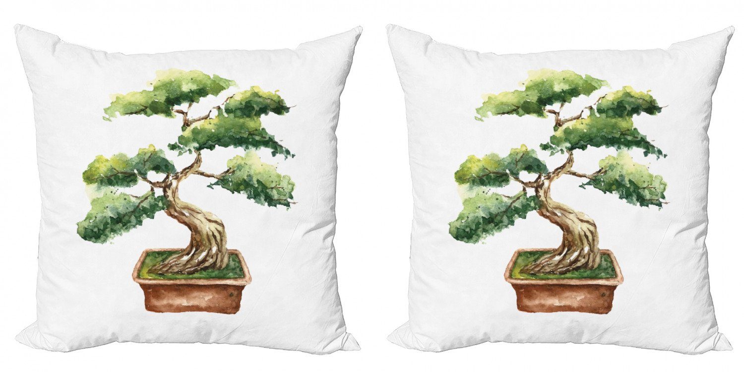 Abakuhaus gezeichnet Digitaldruck, Bonsai Accent Stück), Doppelseitiger Aquarell Modern Kissenbezüge (2 Zen Garten Hand