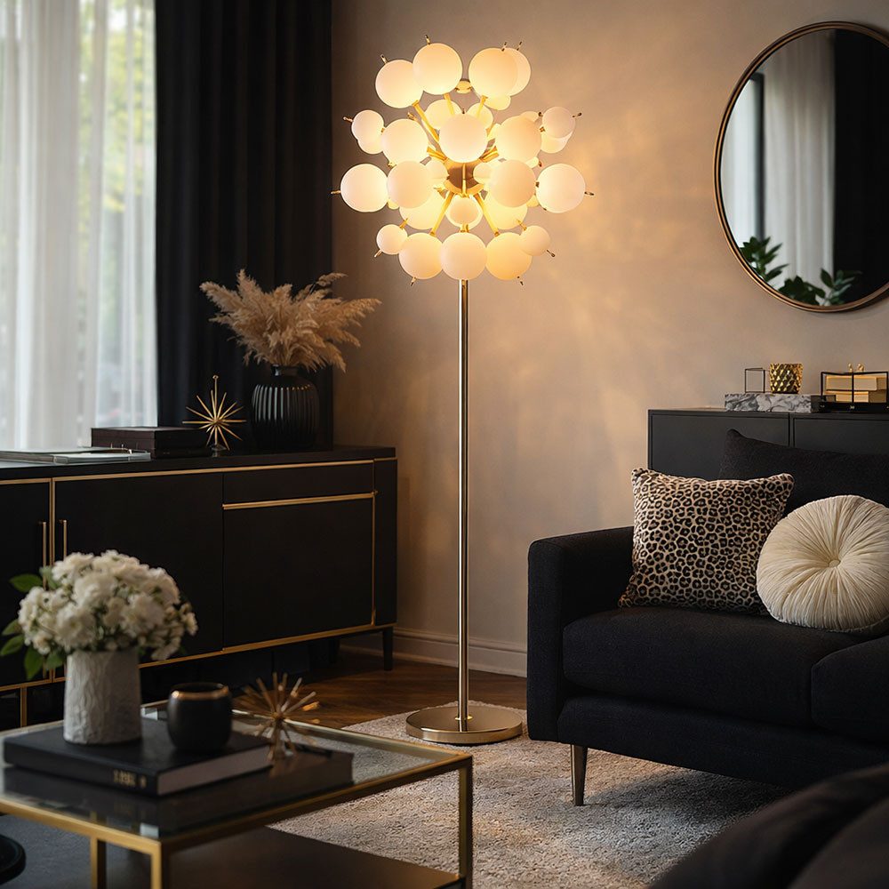 GLOBO LIGHTING Stehlampe, Leuchtmittel nicht inklusive, Stehleuchte Standlampe Wohnzimmerlampe Glaskugeln Metall Nickel-matt H