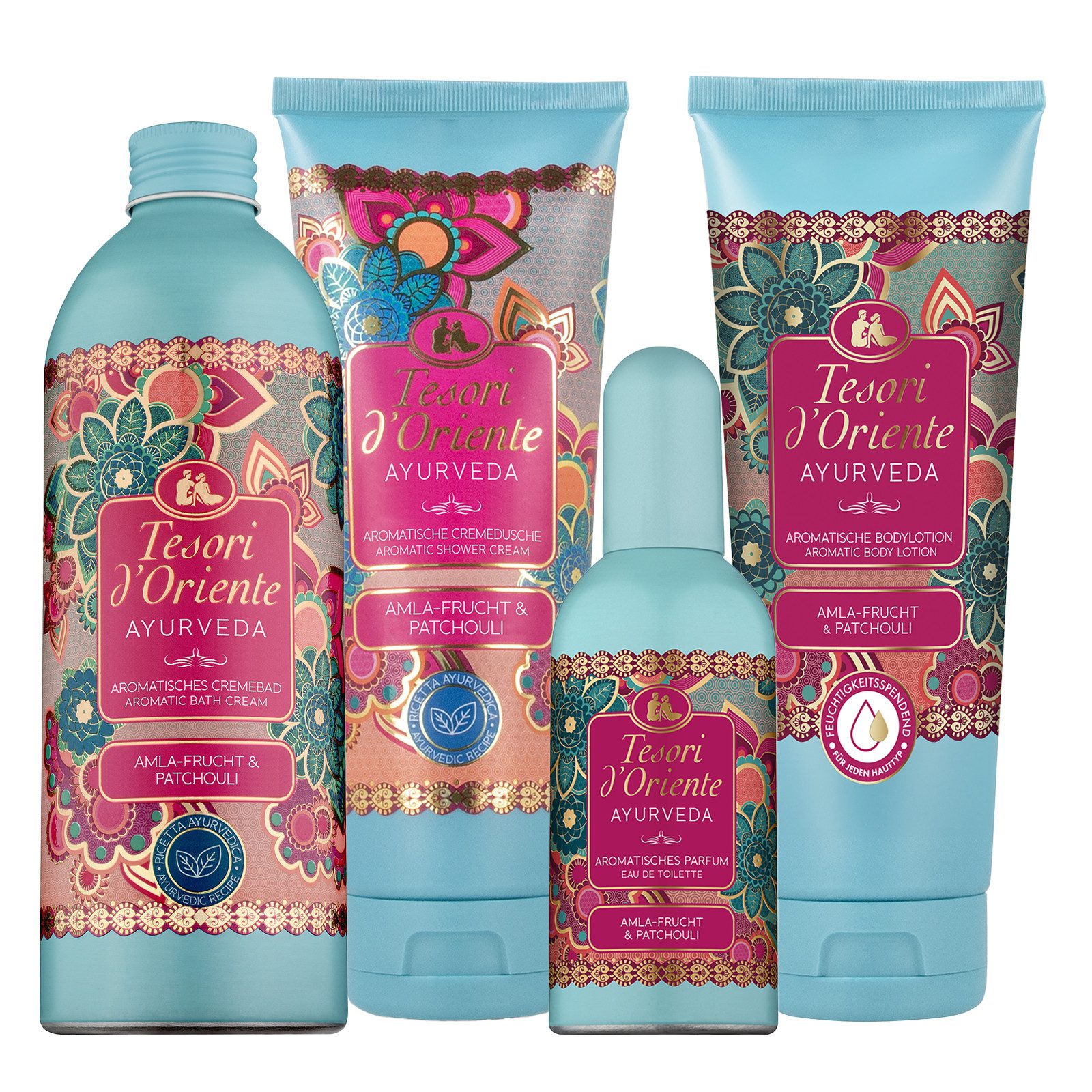 Tesori d´Oriente Hautpflege-Set Wellness Ritual Ayurveda für stimmungsvolle Momente in der Badewanne Set, 4-tlg.