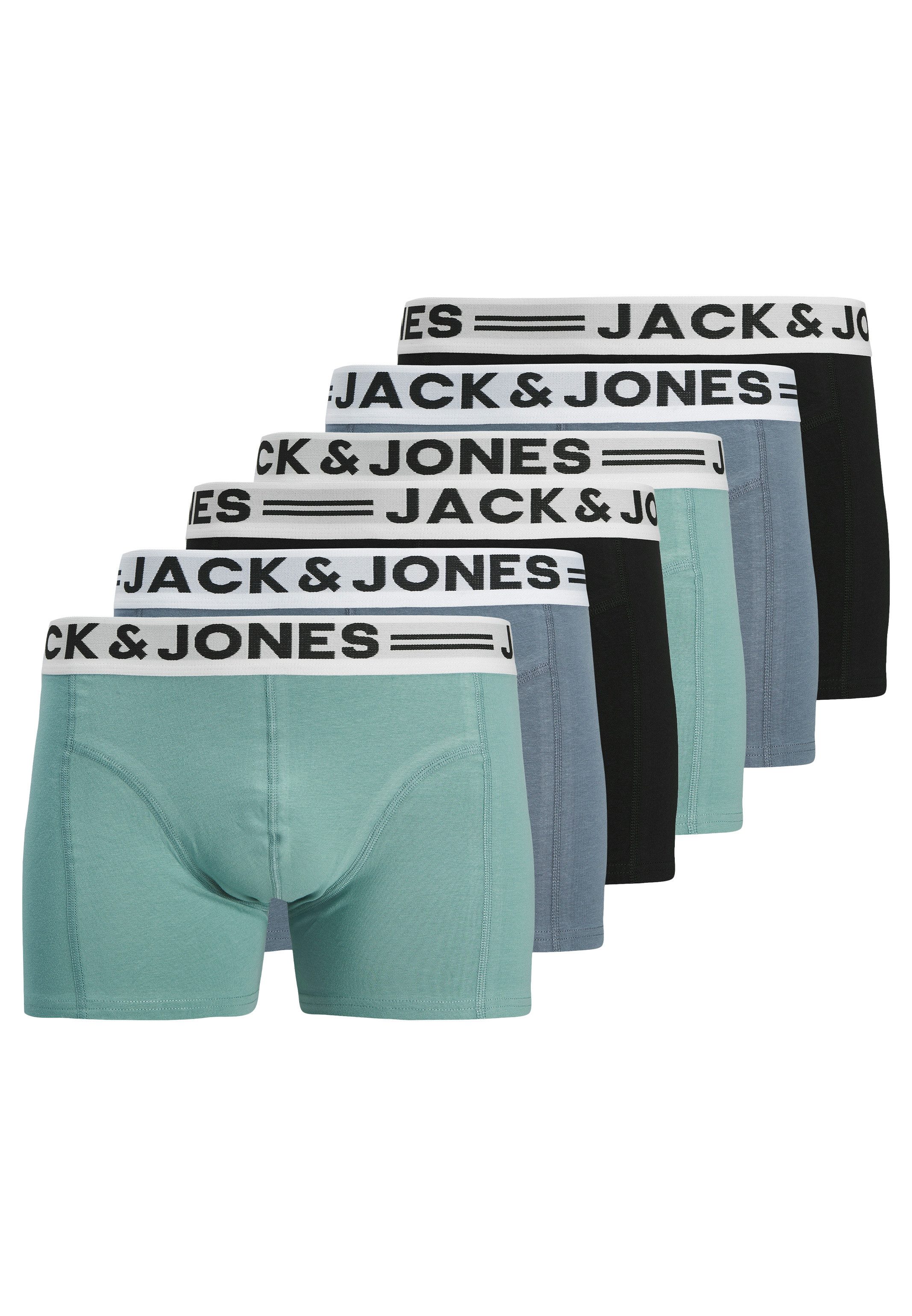 Jack & Jones Retro Boxer 6er Pack Sense (Spar-Set, 6-St) Retro Short / Pant - Baumwolle - ohne Eingriff - Atmungsaktiv