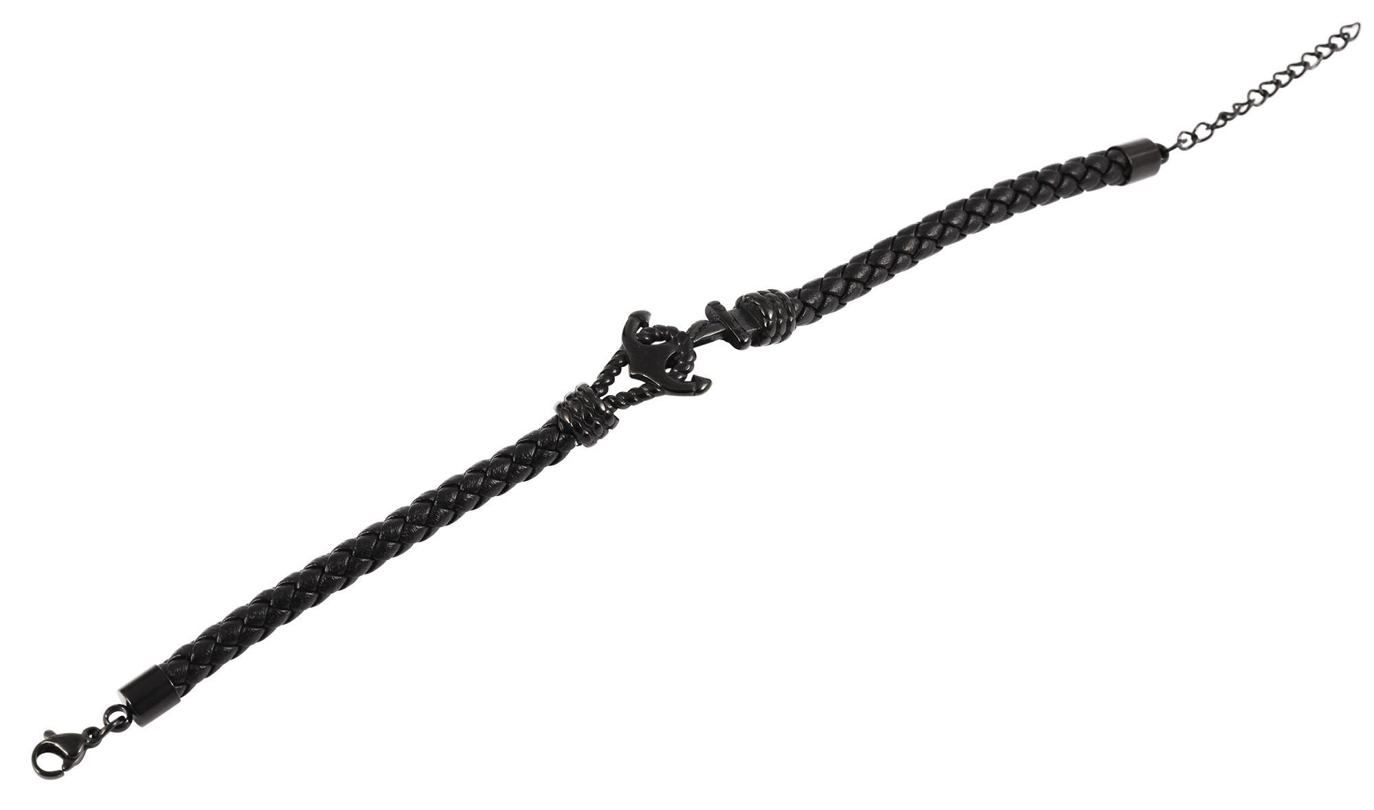 (einzeln) Schwarz Lederarmband Anker geflochten Echtleder aus Edelstahlelement Vukasin mit AKZENT Armband