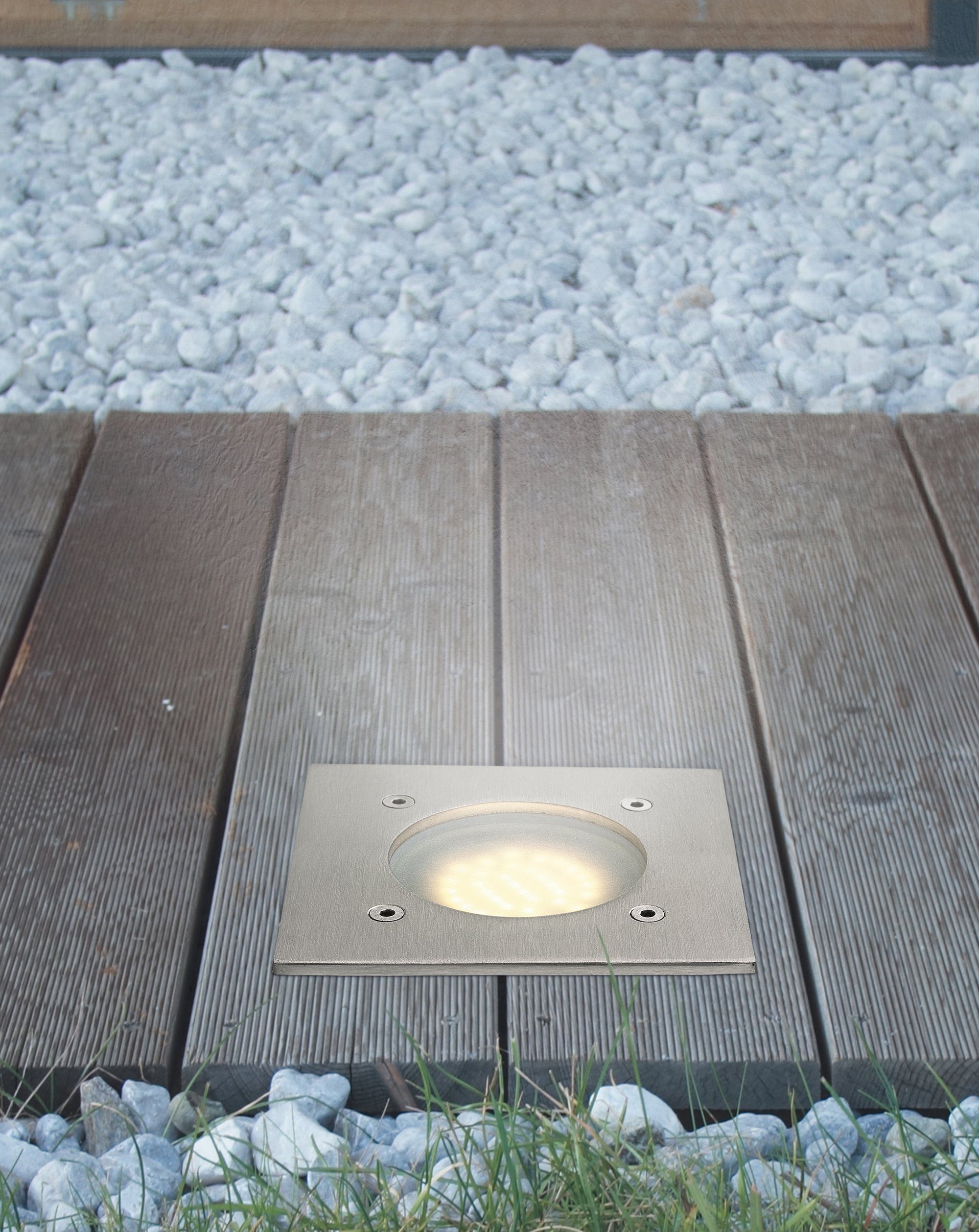 EGLO Einbauleuchte LAMEDO Bodeneinbaulampe, Edelstahl und Glas, IP65, IP67, Außenlampe, LED fest integriert, Warmweiß, Bodeneinbauleuchte, L10 x B10, edelstahl, 1X2,5W inkl.