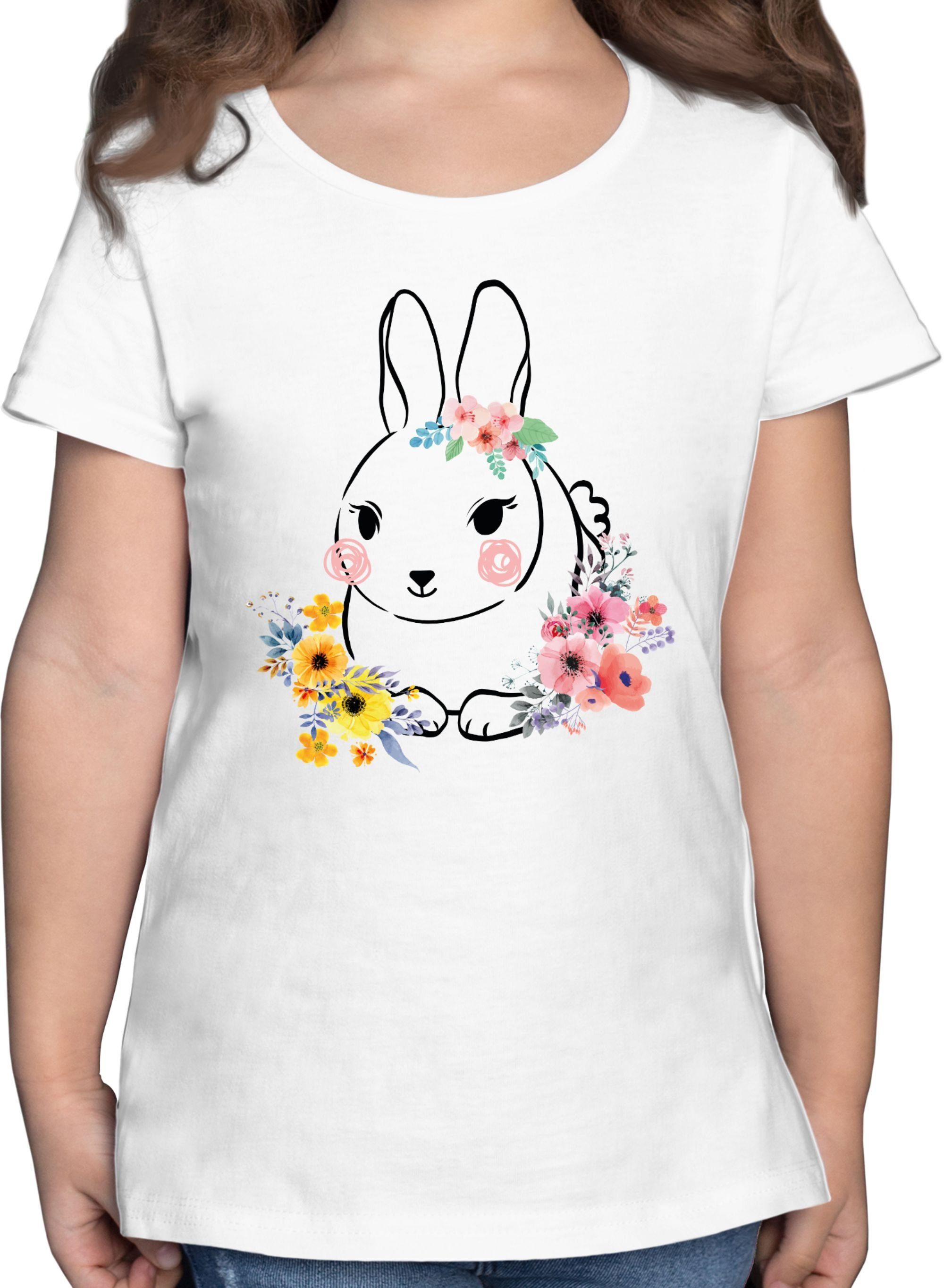 Shirtracer T-Shirt Hase Blumen Geschenk Weiß - Ostern 2