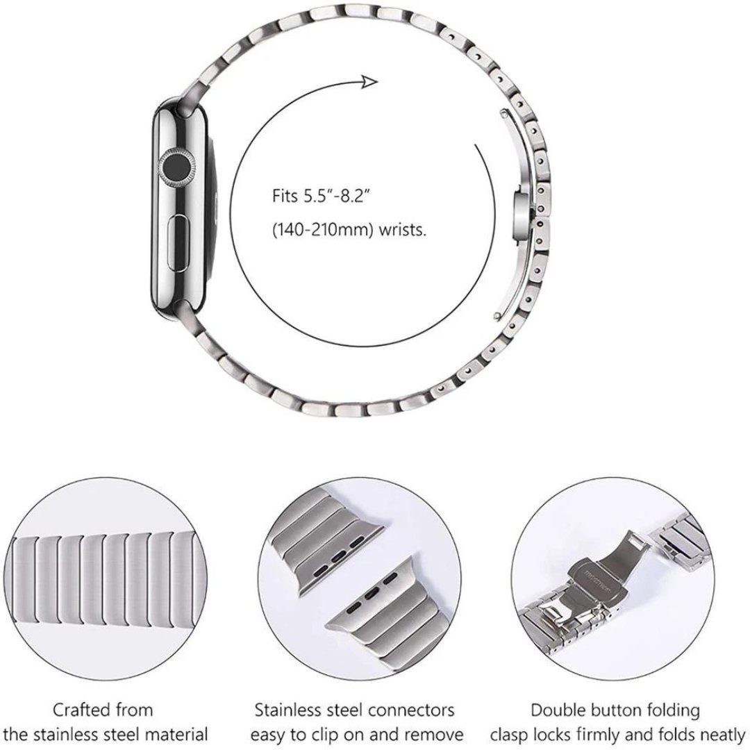 SmartUP Uhrenarmband Armband für Apple Series Watch Edelstahl, rostfreier Look, SE Faltschließe, Schwarz Business Edelstahl 1/2/3/4/5/6/7/8