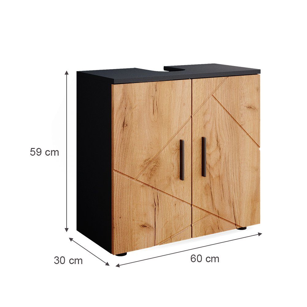 Vicco Waschbeckenunterschrank Irma, Anthrazit/Eiche, 60 x 59 cm (1-St)
