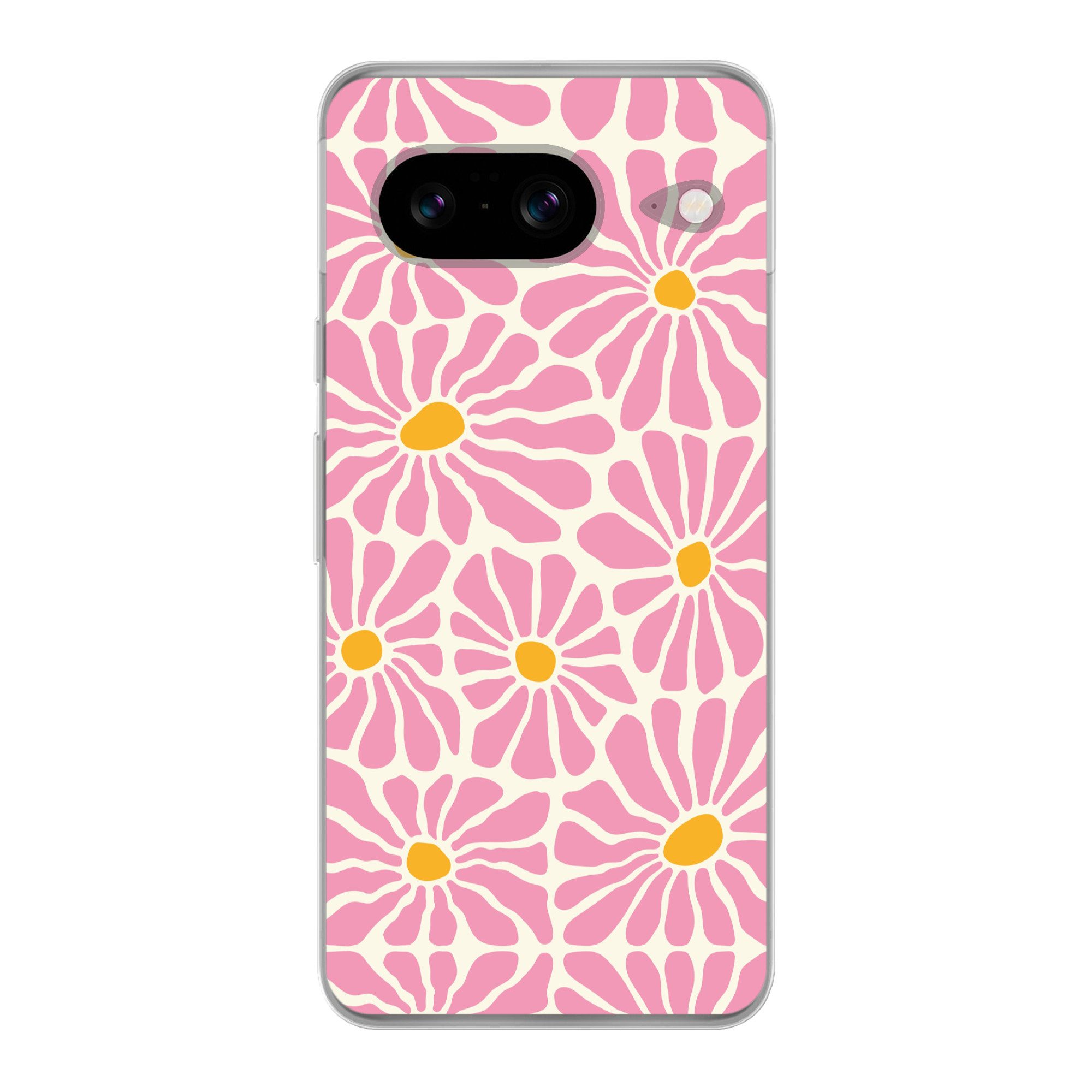 MuchoWow Handyhülle für Google Pixel 8 Blumen - Muster - Rosa - Beige - Orange, Handy Case, Silikon, Bumper Case Dünn
