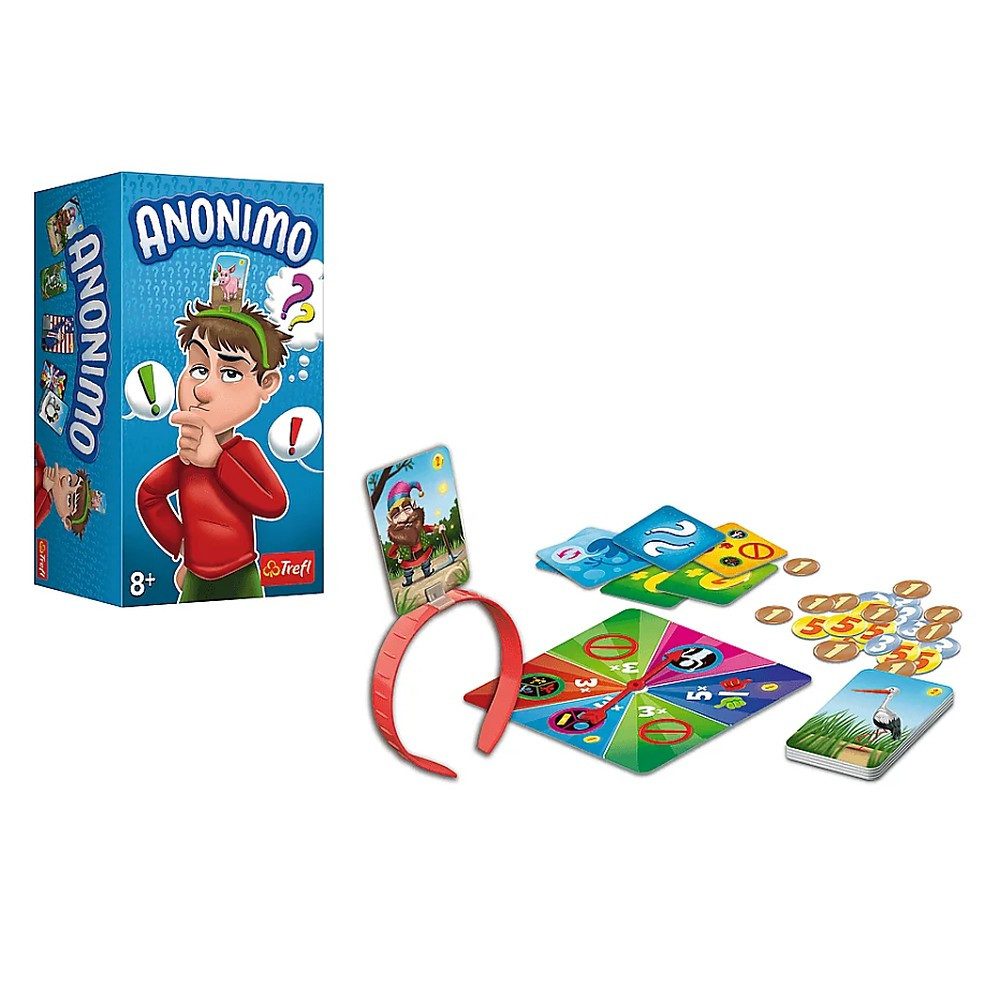 Trefl Spiel Ratespiel Partyspiel Gesellschaftsspiel, Anonimo, Ratespiel mit Stirnbändern, Glücksrad, 56 Karten