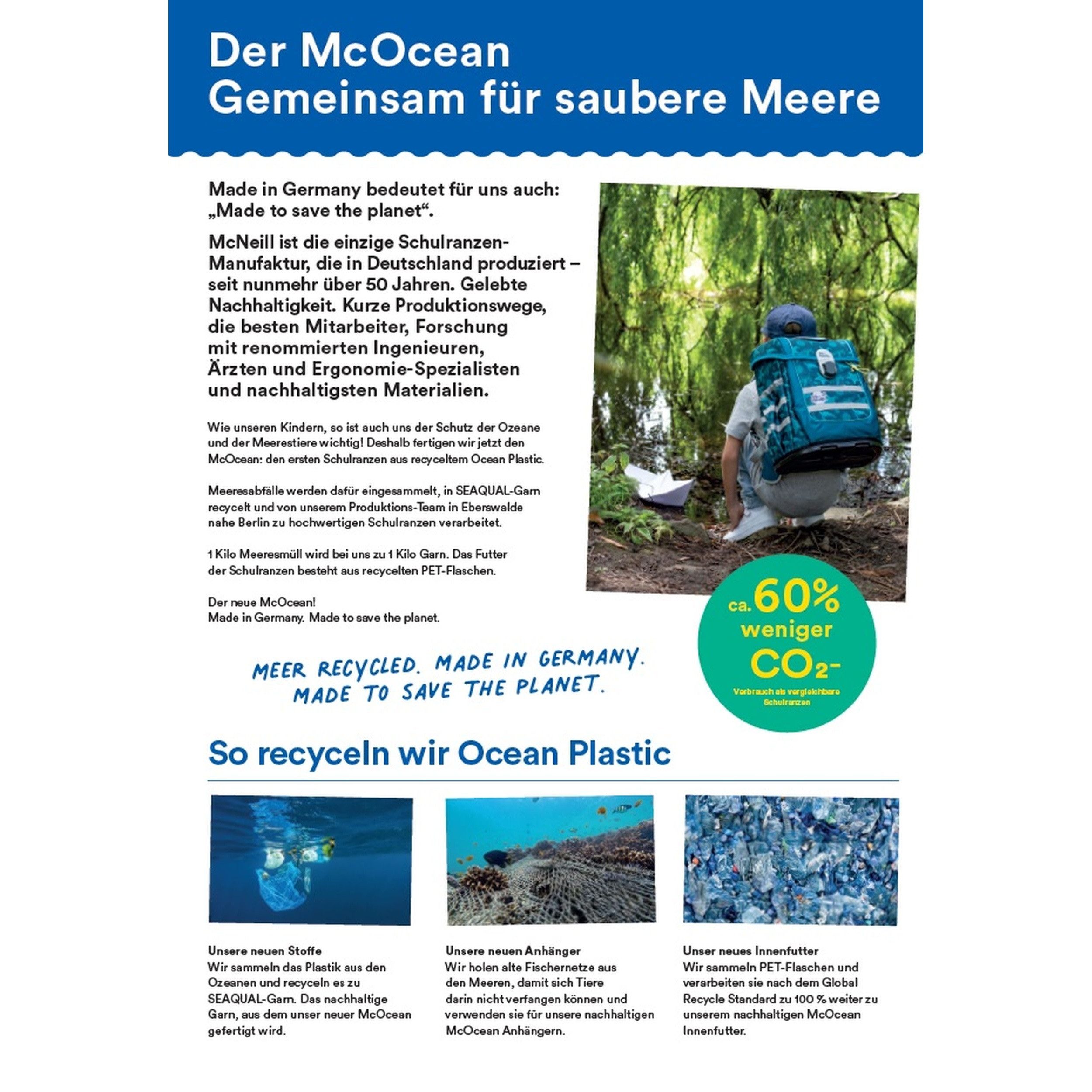 McNeill Schulranzen McOcean SEALIFE Schultasche 1. bis 4. Klasse (Set, 6-tlg., inkl. Federmäppchen gefüllt und Regen-/Sicherheitshülle), Schultasche 1. Klasse für Jungen und Mädchen; Meeres-Tiere Wal