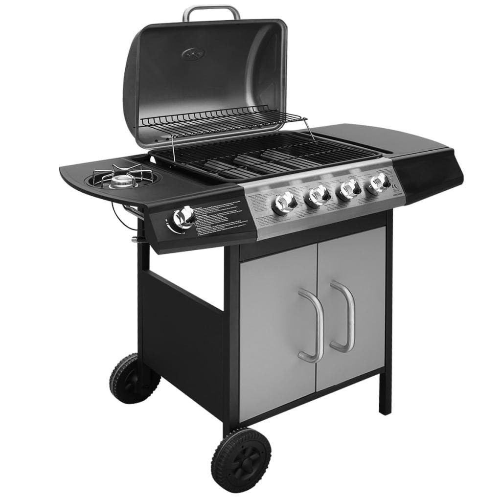 vidaXL Gasgrill Gasgrill 4+1 Flammen Schwarz und Silbern