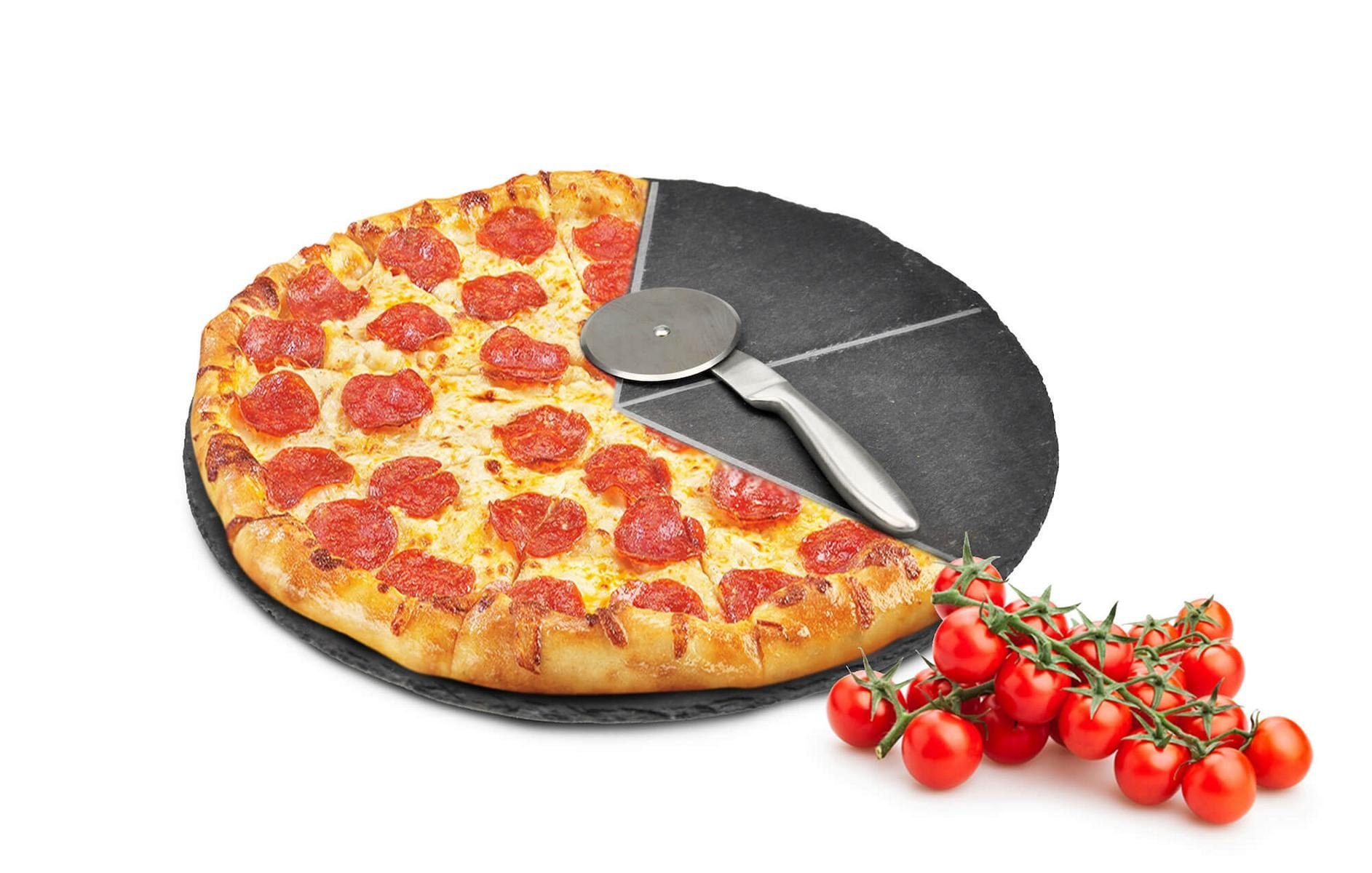 Sendez Pizzateller ø36cm aus Pizzabrett mit Schiefer Pizzaschneidebrett Pizzaschneider