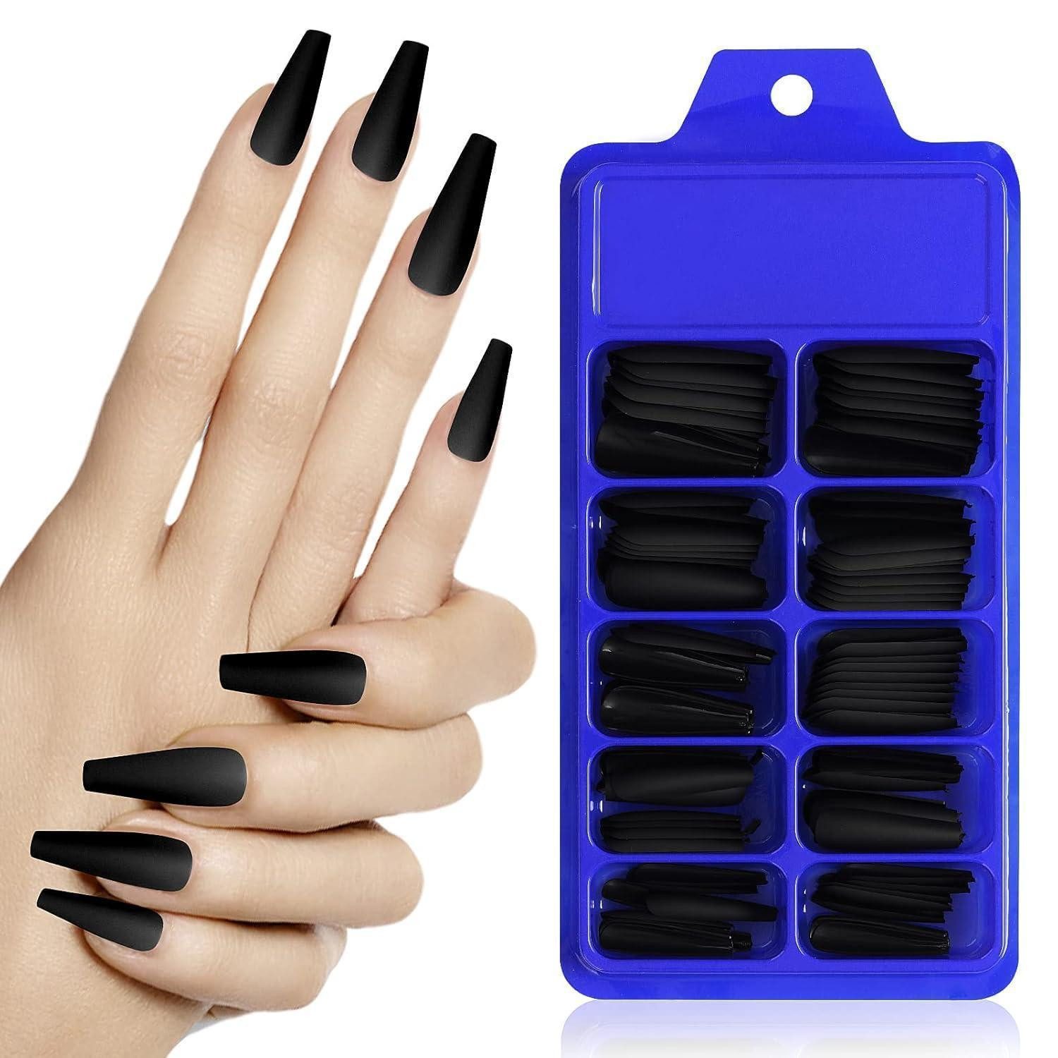 LuxusKollektion Kunstfingernägel Künstliche Nägel 100 Stück matt lange Ballerina Sargform Acrylnägel