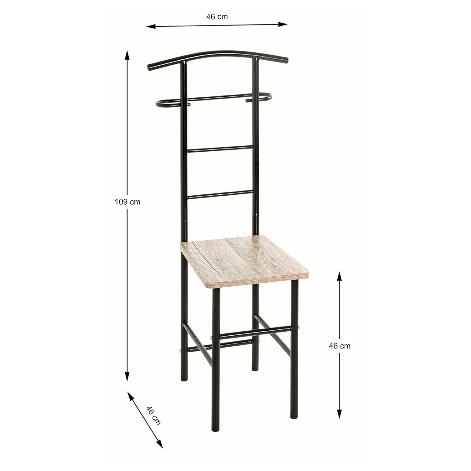 HAKU Herrendiener Herrendiener schwarz - Kleiderständer, Metall - B 46xH 109xT 46 cm, (1xHerrendiener, Stummer Diener - Herrenständer), Herrendiener aus Metall, Anziehstuhl, Stiller Diener, Stummer Diener