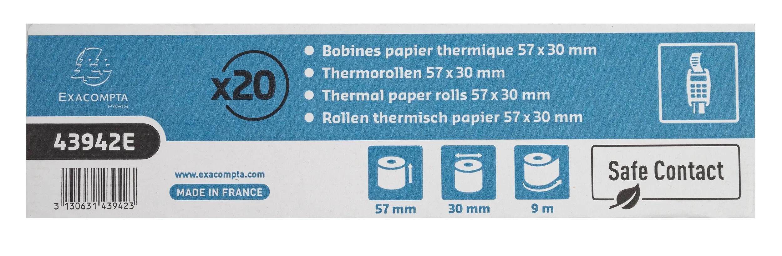 EXACOMPTA Endlospapier 120x Thermorolle Kartenzahlung 57x30mm 9m 1-lagig 52g/m2 Weiß 43942E, Rollen Thermisches Papier