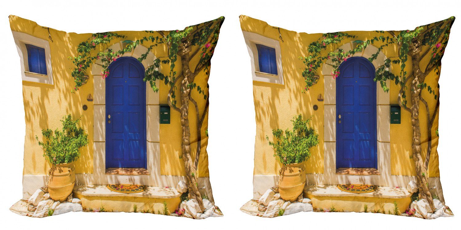 Kissenbezüge Modern Accent Doppelseitiger Digitaldruck, Abakuhaus (2 Stück), Gelb und Blau Greek House