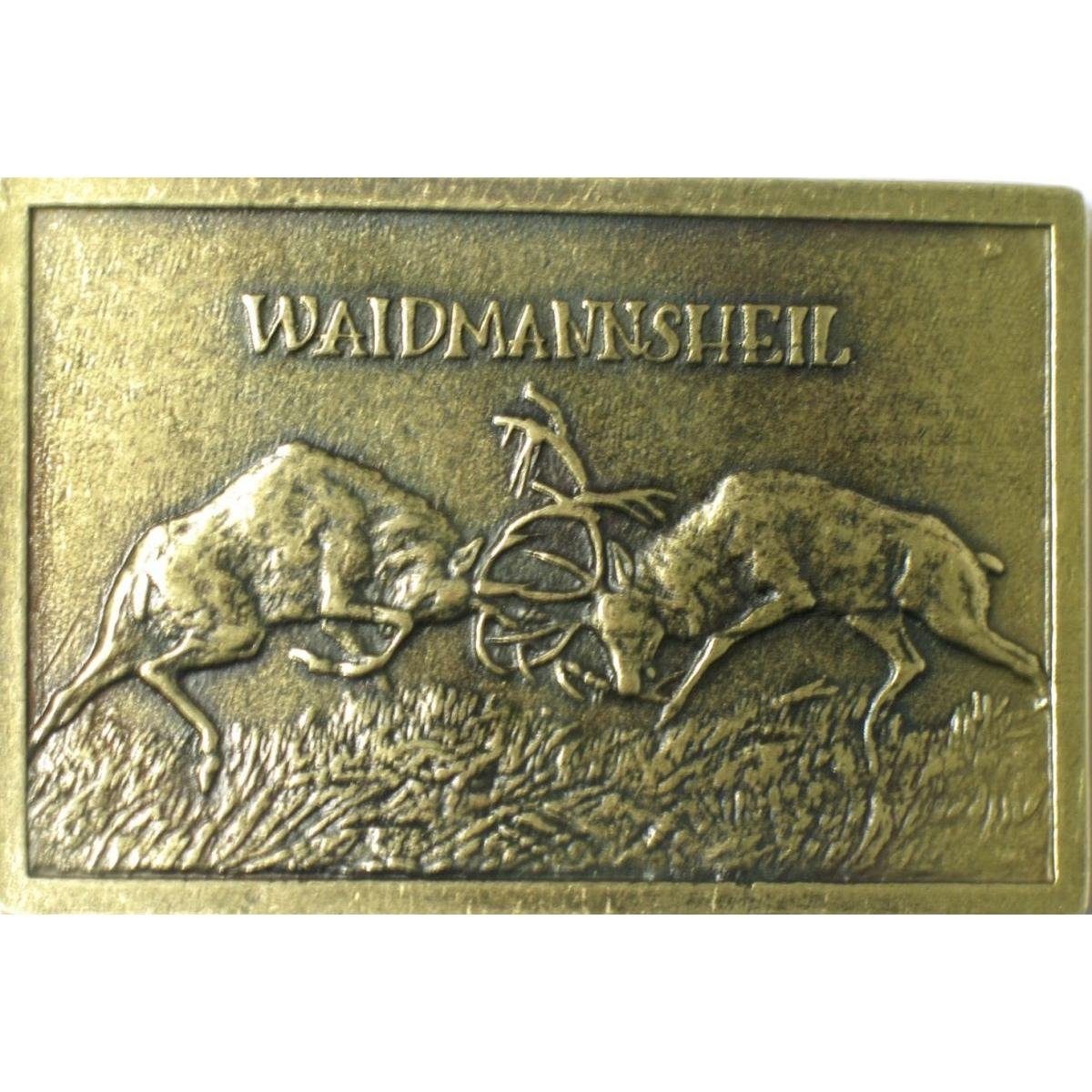 BELTINGER Gürtelschnalle Waidmannsheil Kämpfende Hirsche 4,0 cm - Buckle Gürtelschließe 40mm - Altmessing | Gürtelschnallen