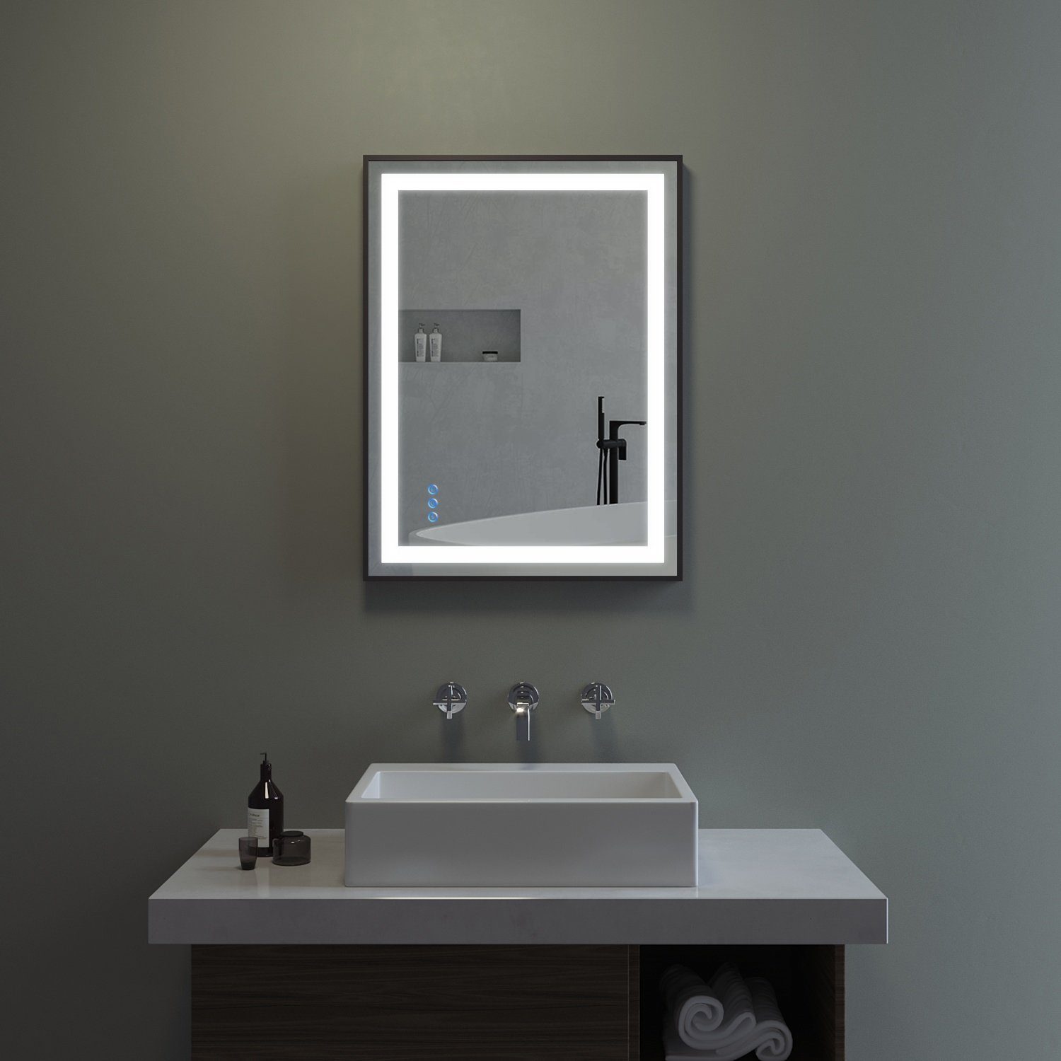 Energiesparend Licht mit Badezimmerspiegel (80x60cm Badspiegel Schalter Dimmbar 100x70cm), Warmweiß Beleuchtung AQUABATOS Kaltweiß LED-Lichtspiegel Touch mit Antibeschlag LED