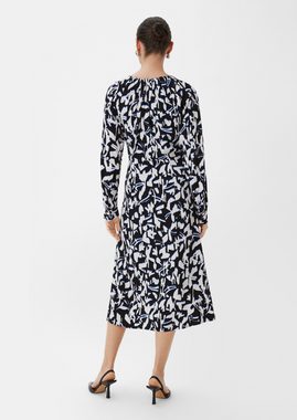 Comma Maxikleid Fließendes Maxikleid mit All-over-Print Raffung