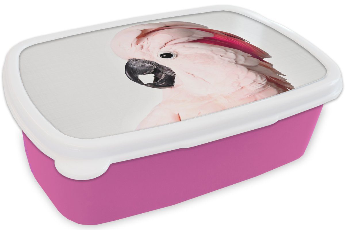 Kunststoff, Brotdose Rosa Snackbox, Kunststoff Natur, Erwachsene, - für (2-tlg), Lunchbox - MuchoWow Mädchen, - Kinder, Kakadu Tiere Brotbox