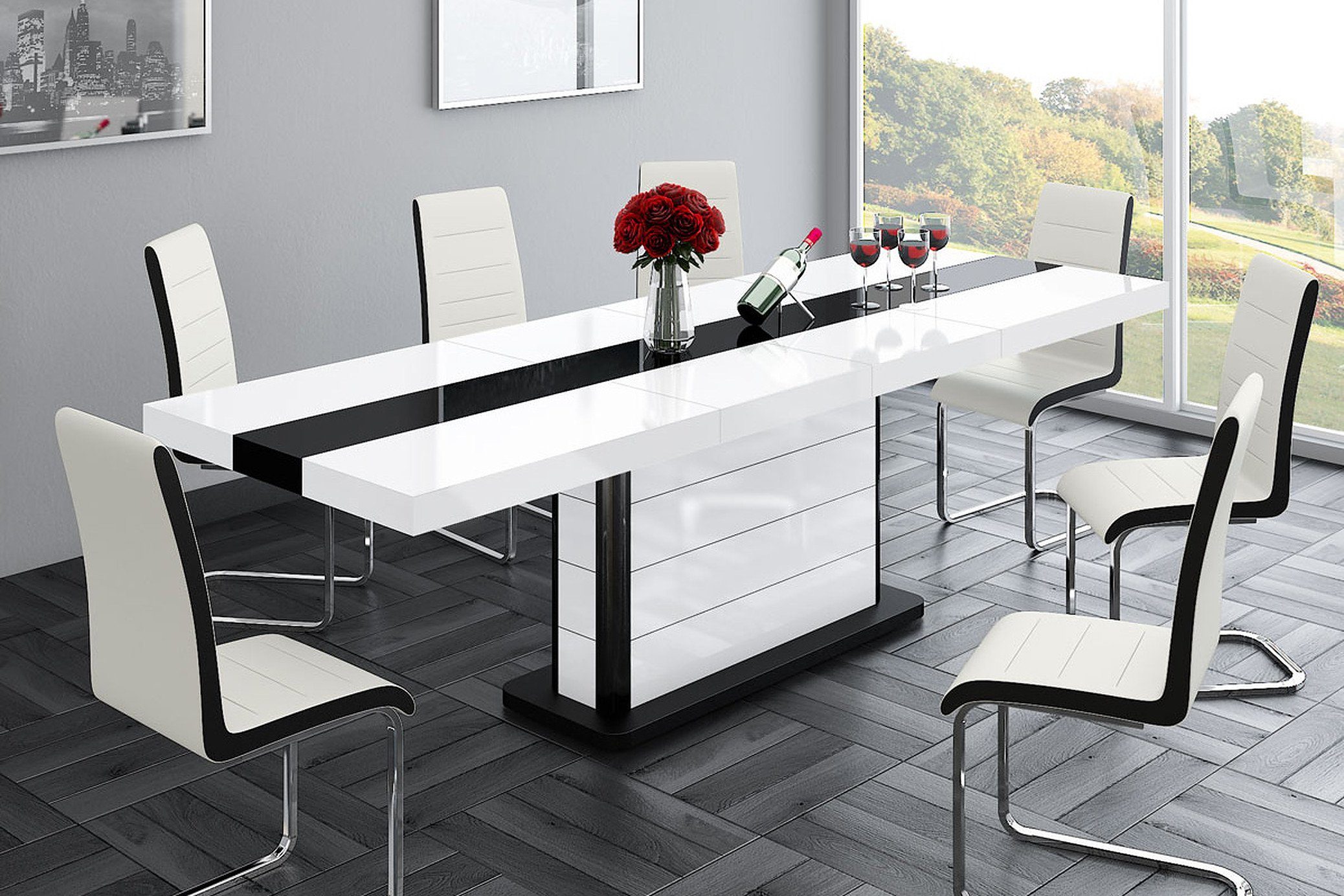 designimpex Esstisch Design Hochglanz cm - Schwarz 260 160 ausziehbar bis Tisch Weiß HE-555