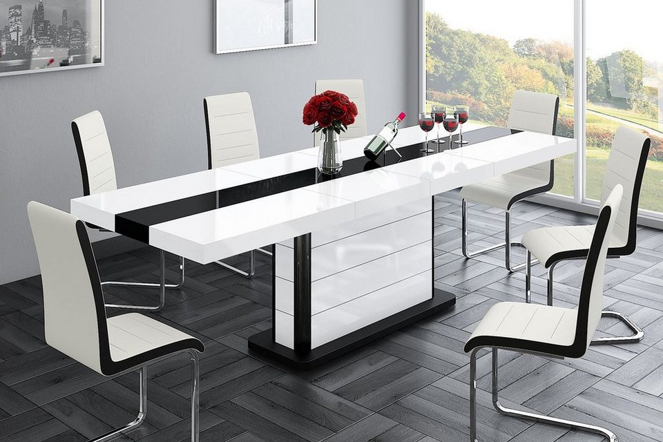 designimpex Esstisch Design Tisch HE-555 Weiß - Schwarz Hochglanz ausziehbar  160 bis 260 cm
