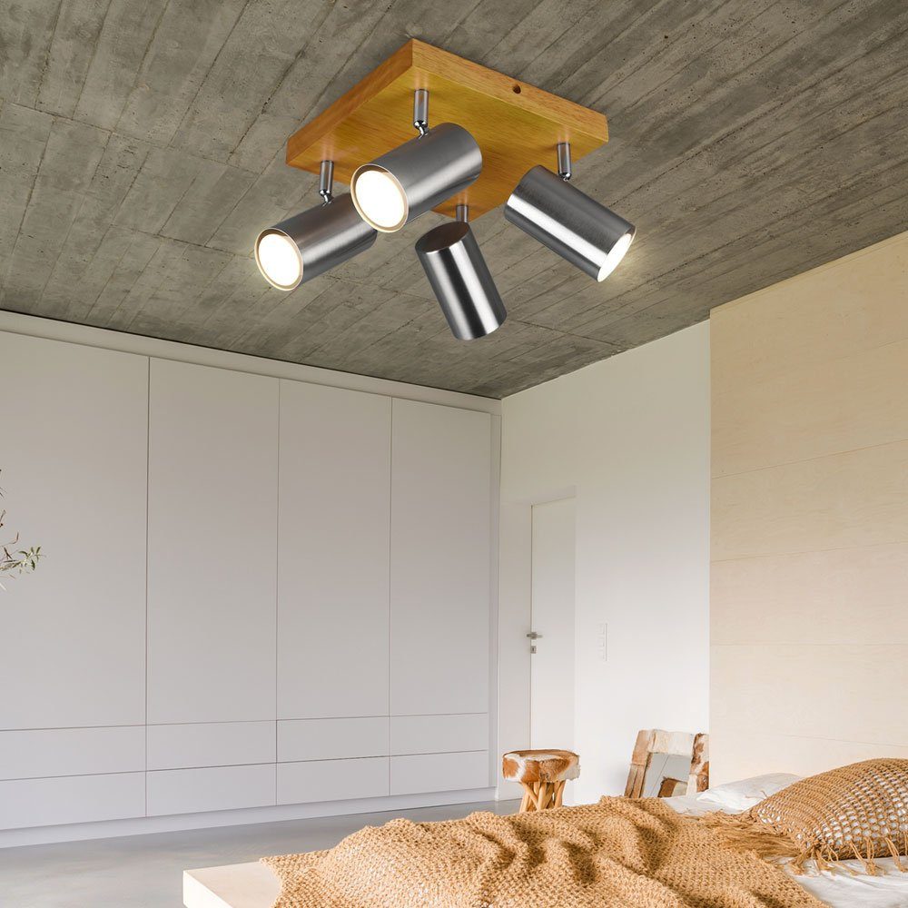 etc-shop LED Deckenspot, Leuchtmittel inklusive, Decken Wohn Holz braun Lampe Beleuchtung Ess Zimmer Warmweiß, Strahler