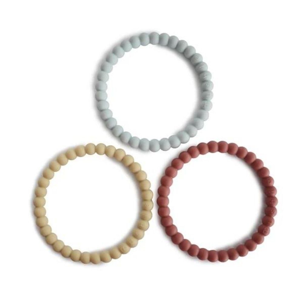 Mushie Beißring Perlen-Zahnungsarmband Mellow/Terracotta/Periwin, Beißring, 3er Set, Gelb Rot Blau, Silikon