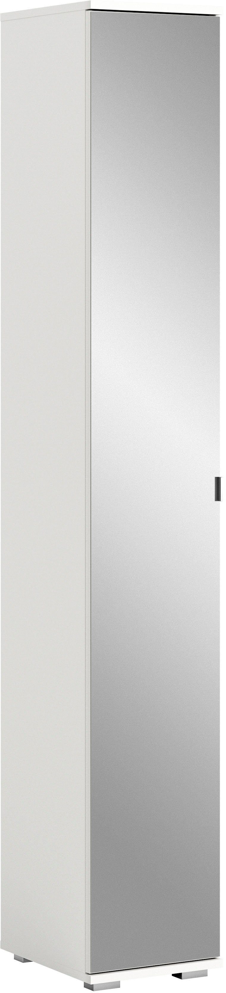 Garderobenschrank Valge, Höhe 191 cm, 1 Spiegeltür, 6 Fächer,4 verstellbare Einlegeböden