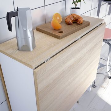 habeig Küchentisch Falttisch Küchentisch Klapptisch weiß Eiche 140x77cm, Länge variabel von 31 - 140 cm