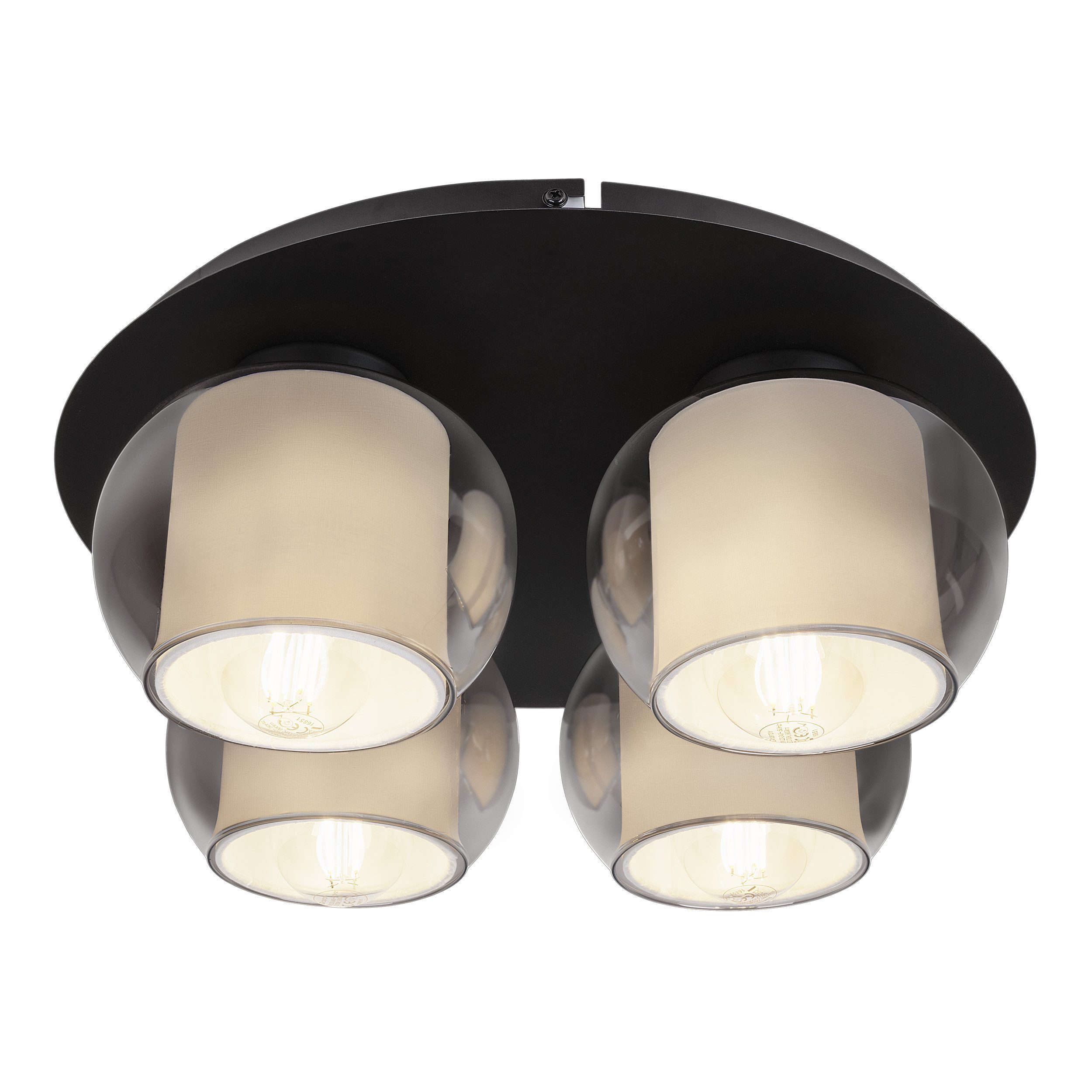 OTTO home Deckenleuchte Tanissa mit Doppelschirm, ohne Leuchtmittel, Deckenlampe rund Rauchglas, innen Stoffschirm, E27, Glasschirm, Textil