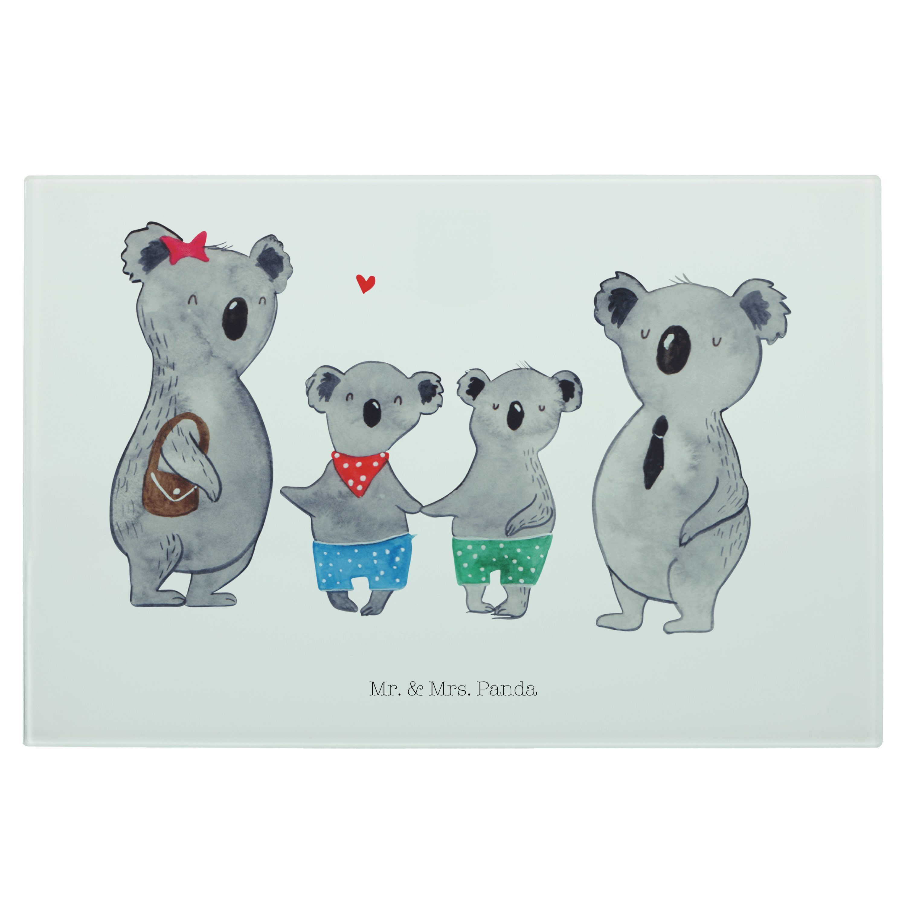 Mr. & Mrs. Panda Servierbrett Koala Familie zwei - Weiß - Geschenk, Glasschneidebrett, Lieblingsfam, Premium Glas, (1-St)