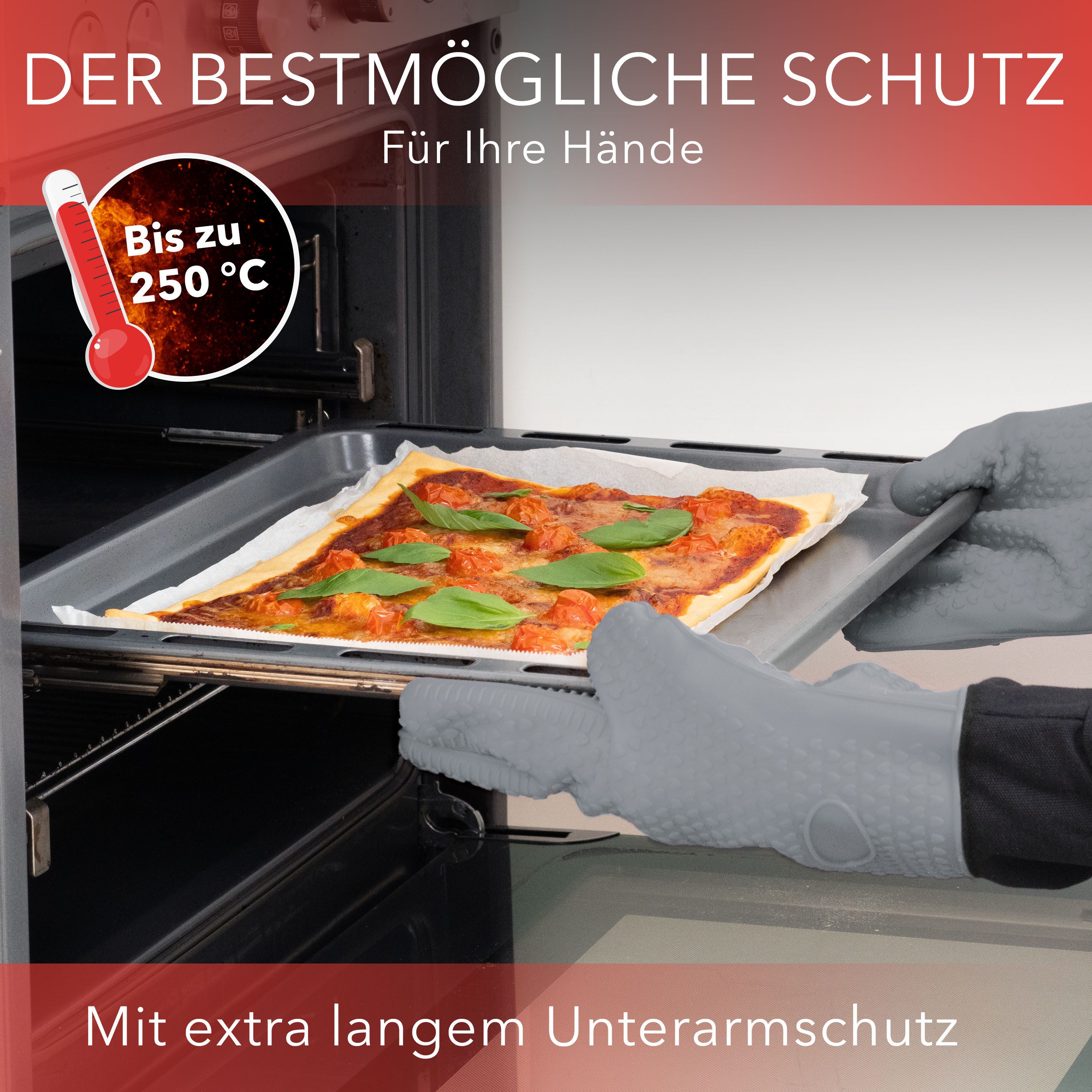 AVANA Topfhandschuhe Silikon Ofenhandschuhe Hitzebeständige Kochhandschuhe Handschuhe, Anti-Rutsch, weiches Baumwoll-Innenfutter, bis 250°C – Bild 3 von 5
