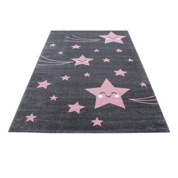 Kinderteppich Sterne-Design, Carpetsale24, Rund, Höhe: 11 mm, Kinderteppich Stern-Design Rosa Baby Teppich Kinderzimmer Pflegeleicht