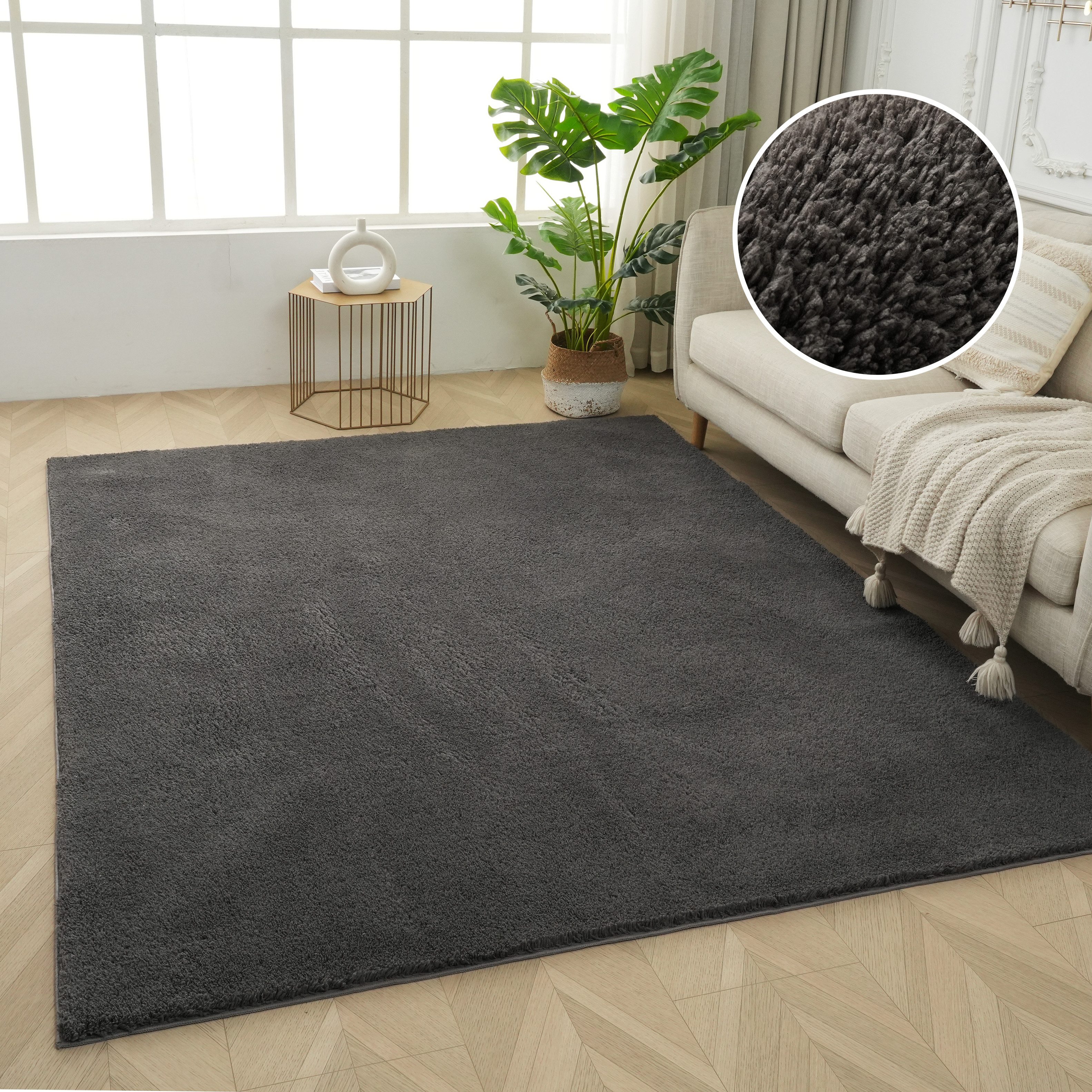 OTTO home Teppich Cali Shaggy, rechteckig, Höhe: 22 mm, Uni-Farben, kuschelig, & weich, waschbar, Wohnzimmer, Schlafzimmer