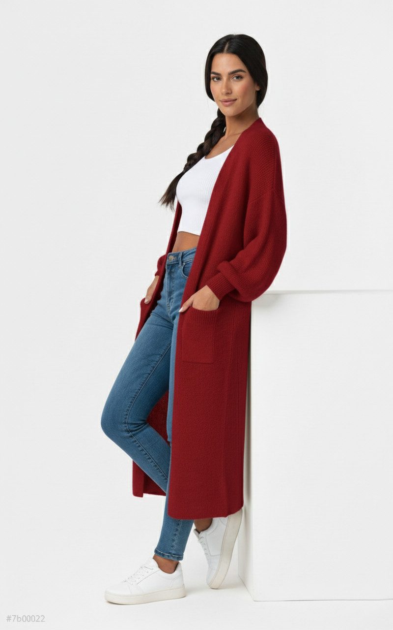 Kendindza Collection Cardigan Cardigan Damen lang Oversize Strickjacke Damen Lang aus Grobstrick Longstrickjacke Made In Italy - One Size 34-42