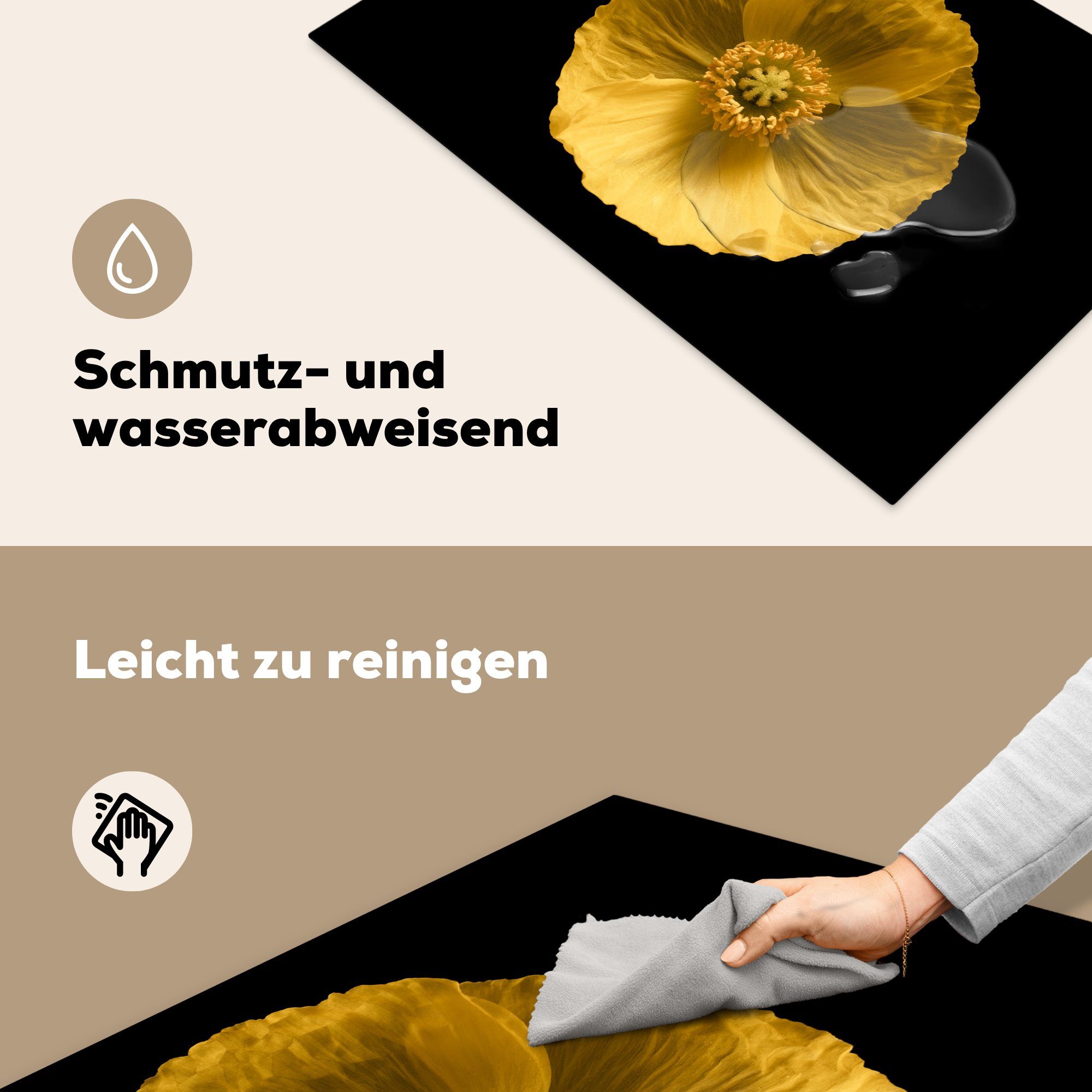 MuchoWow Herdblende-/Abdeckplatte - Blumen Mohn Ceranfeldabdeckung (1 Vinyl, die cm, für Schutz - Gelb, Induktionskochfeld 81x52 tlg), küche