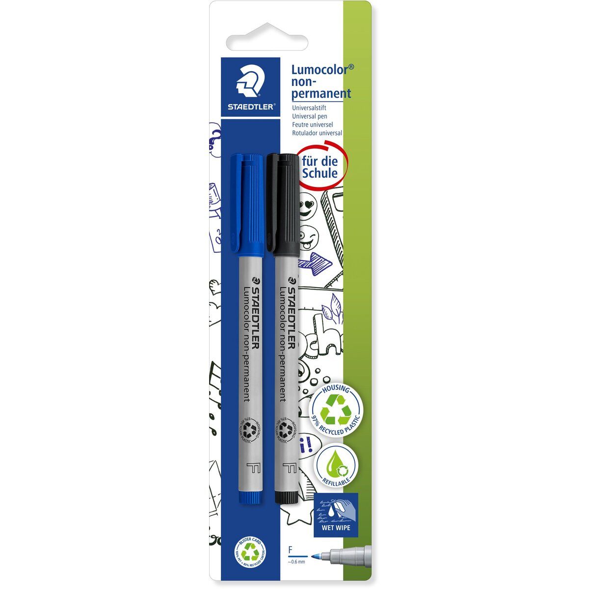 STAEDTLER Folienstift Folienstift Lumocolor non-permanent F 0,6mm 1x schwarz, 1x blau