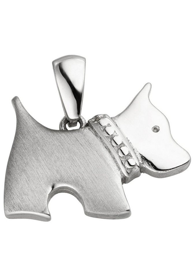 JOBO Kettenanhänger Anhänger Hund, 925 Silber, Höhe ca. 13 mm, Breite ca.  16,8 mm, Tiefe ca. 2,9 mm