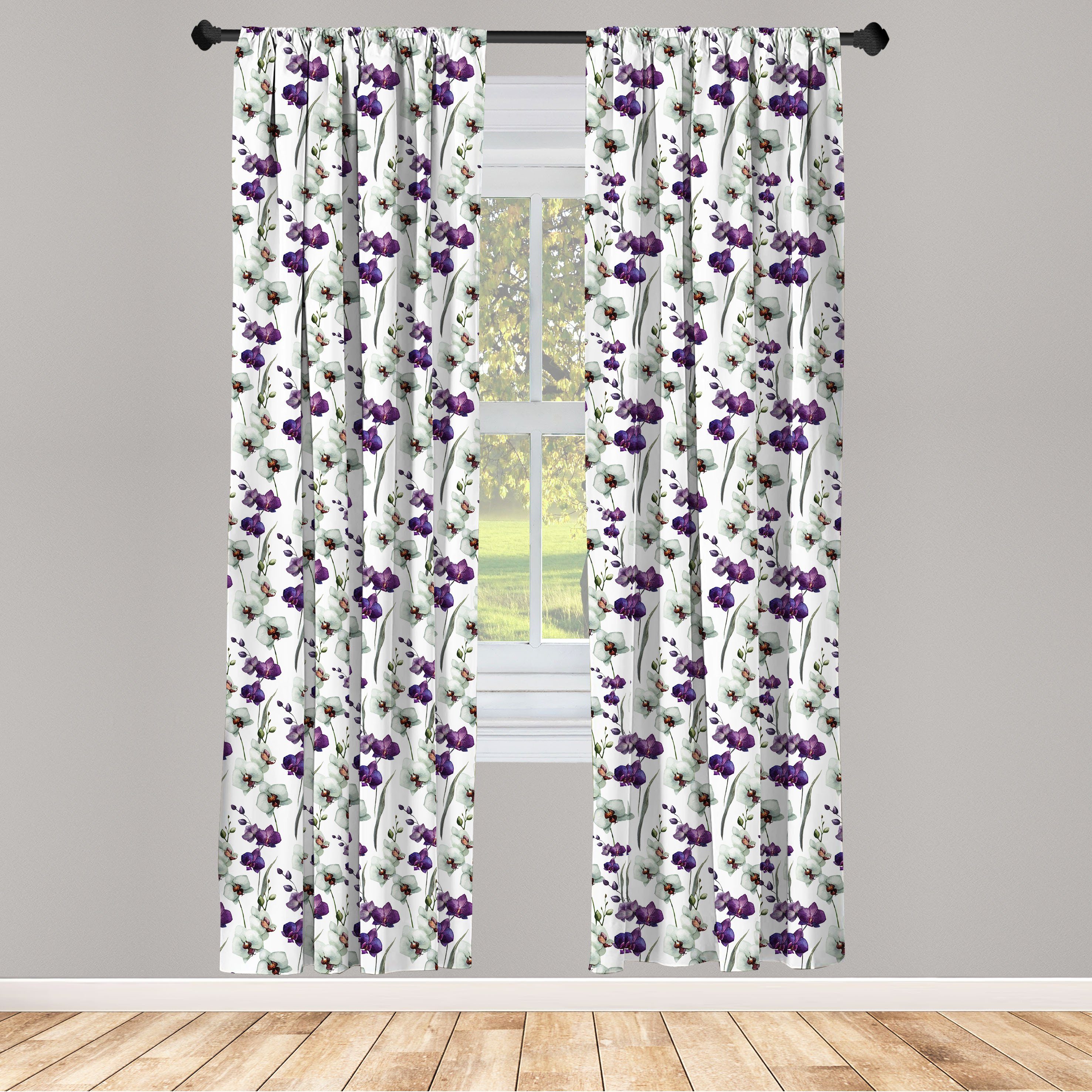 Abakuhaus, Schlafzimmer Wild Blume Dekor, Vorhang Bloom Microfaser, Wohnzimmer für Gardine Orchid