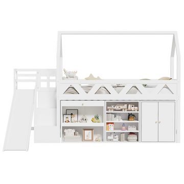OKWISH Kinderbett Kinderbett (ohne Matratze), mit Rutsche,Treppen, Schubladen und Schließfach, massivholz, 90*200