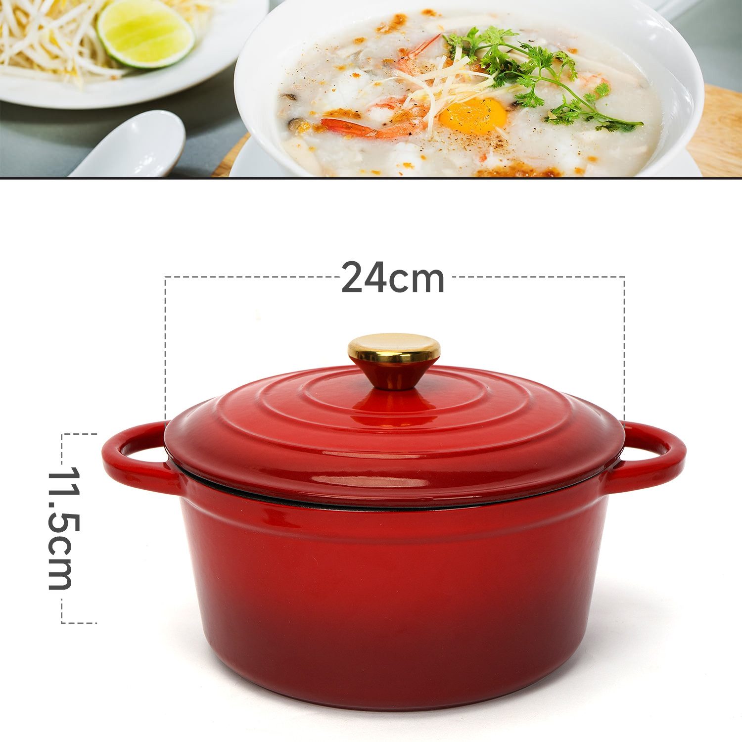 OSTWOLKE Bräter Gusseisen Topf emaillierte Bräter Gusseisentopf Schmortopf mit Deckel, Backofengeeignet Induktionsgeeignet Zum Braten, Schmoren, Kochen