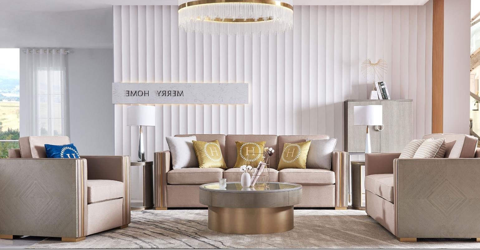 Made Sitz Garnitur, Europe in Designer Sitzer Polster Sofa JVmoebel 3+1 Couch Edelstahl Beige