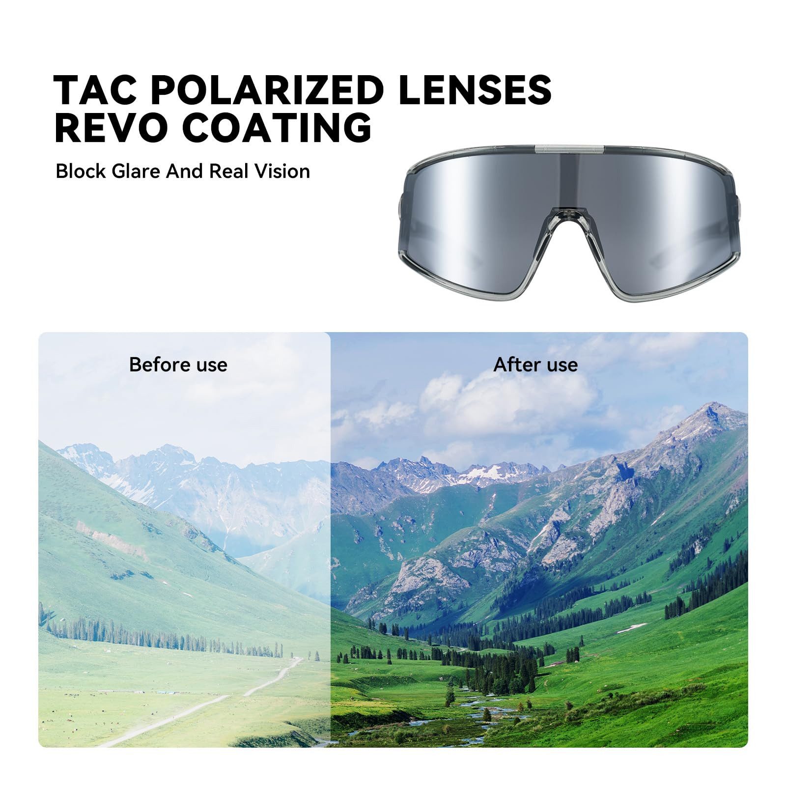 ROCKBROS Fahrradbrille Sportbrille Herren Damen Fahrrad Rennrad MTB Outdoor TR90 Rahmen, selbsttönend, UV400 Schutz, verstellbares Nasenpolster, ultraleicht