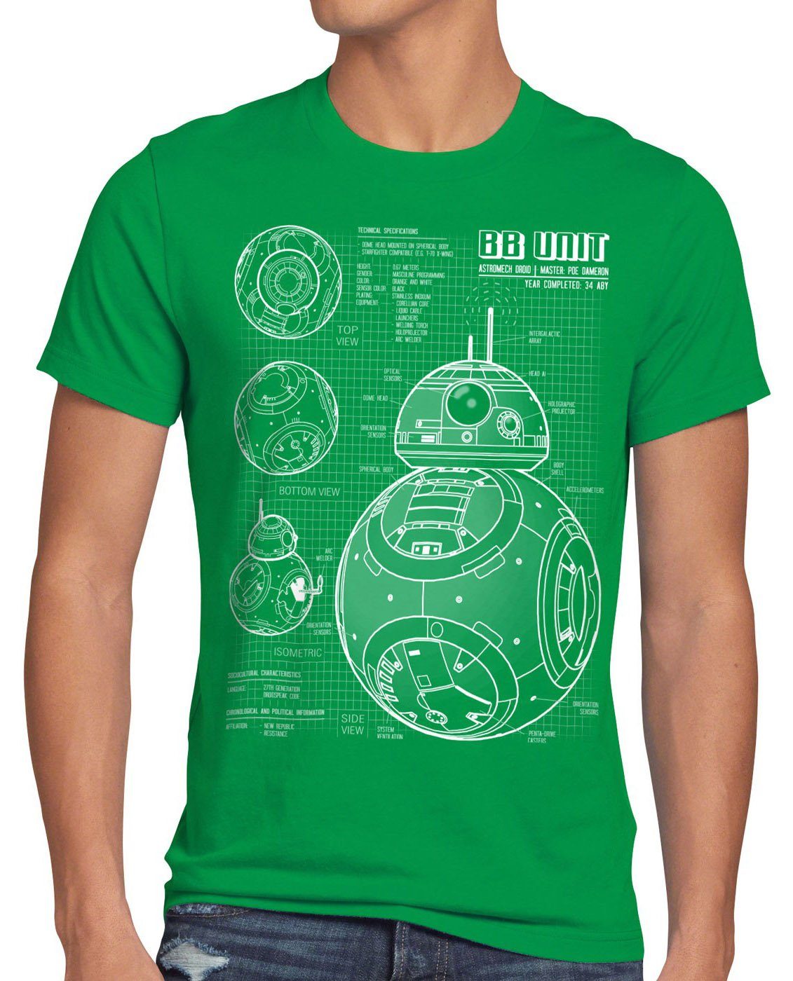 Herren T-Shirt style3 astromech Unit grün Print-Shirt droide blaupause BB