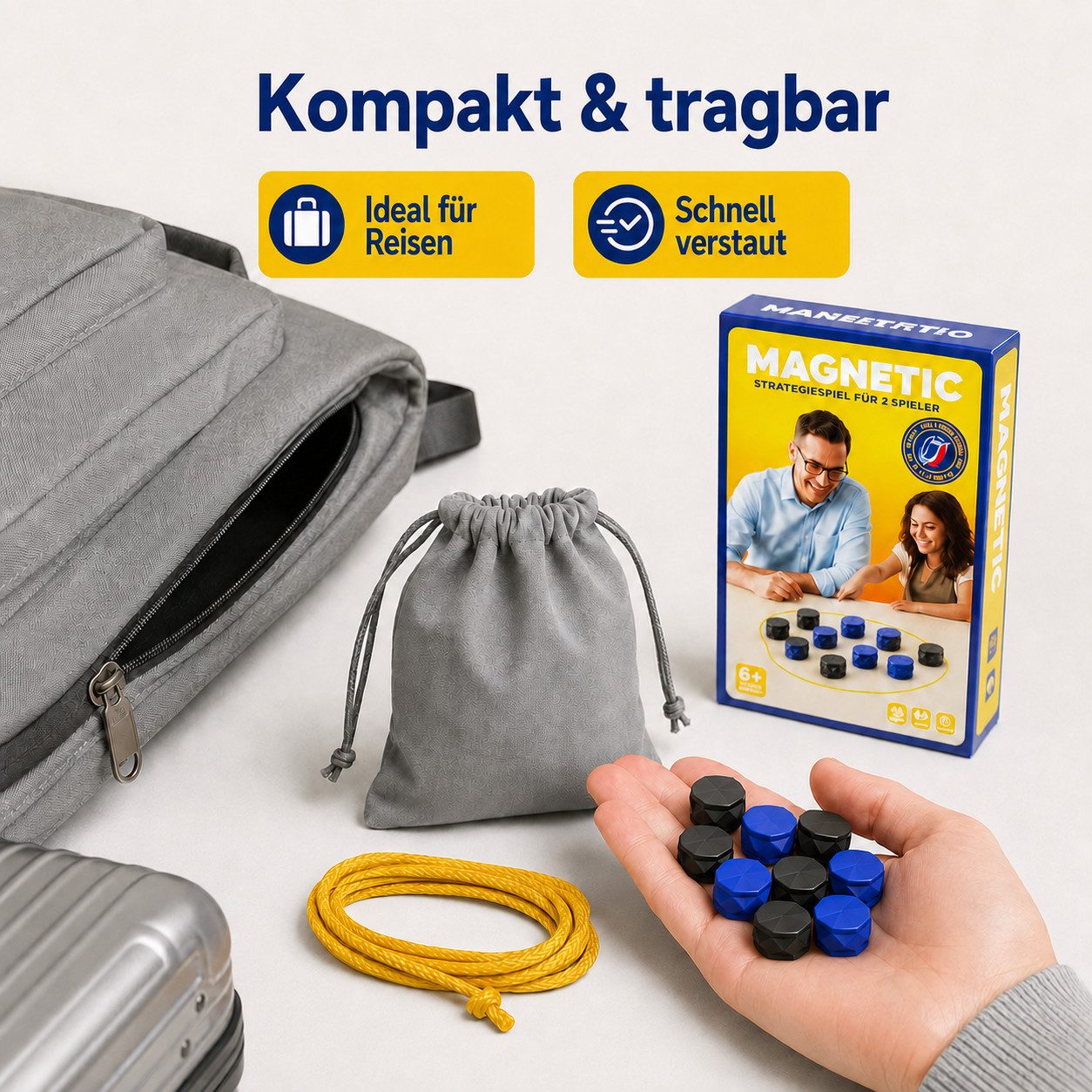 Vornix Lernspielzeug Magnetic Chess mit 20 Stück blau-schwarzen Magnetsteinen, (spannendes Taktik Brettspiel fur 2 Spieler, Lernspiel zur Forderung der Logiks t – Bild 4 von 5
