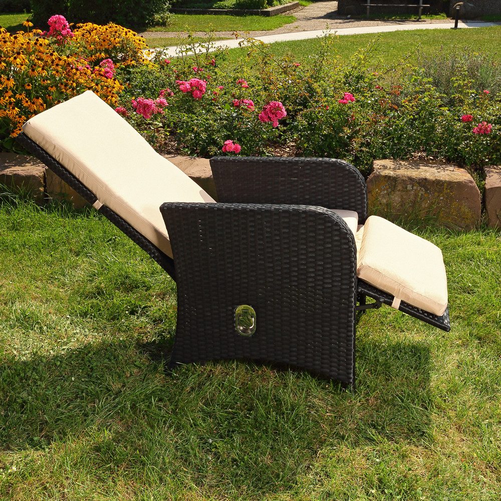 Melko Sitzgruppe Gartenmöbel Set Sitzgarnitur Polyrattan Schwarz Sitzgruppe Essgarnitur, (elegantes Set im Lounge-Design, 3-tlg., inkl. Auflagen für mehr Komfort), 3-teiliges Rattanmöbel Set mit verstellbarer Rücken- & Fußlehne
