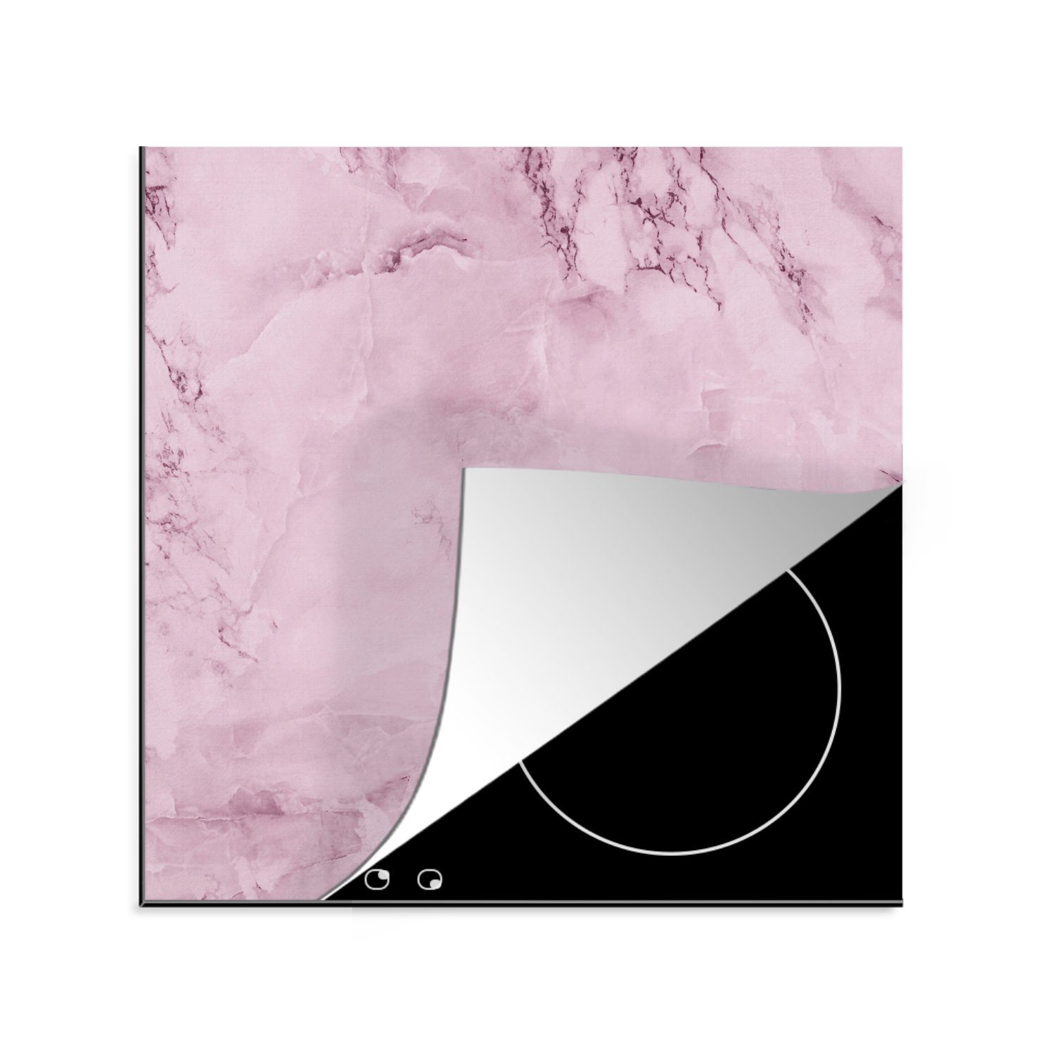 MuchoWow Herdblende-/Abdeckplatte Marmor - Rosa - Luxus, Vinyl, (1 tlg), 78x78 cm, Ceranfeldabdeckung, Arbeitsplatte für küche | Herdabdeckplatten
