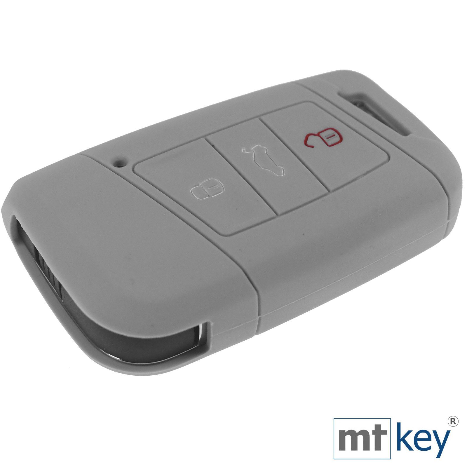mt-key Schlüsseltasche Autoschlüssel Softcase Schutzhülle KEYLESS Skoda Grau Schlüsselband, B8 Kodiaq Passat Silikon SMARTKEY Arteon Tasten 3 mit für VW