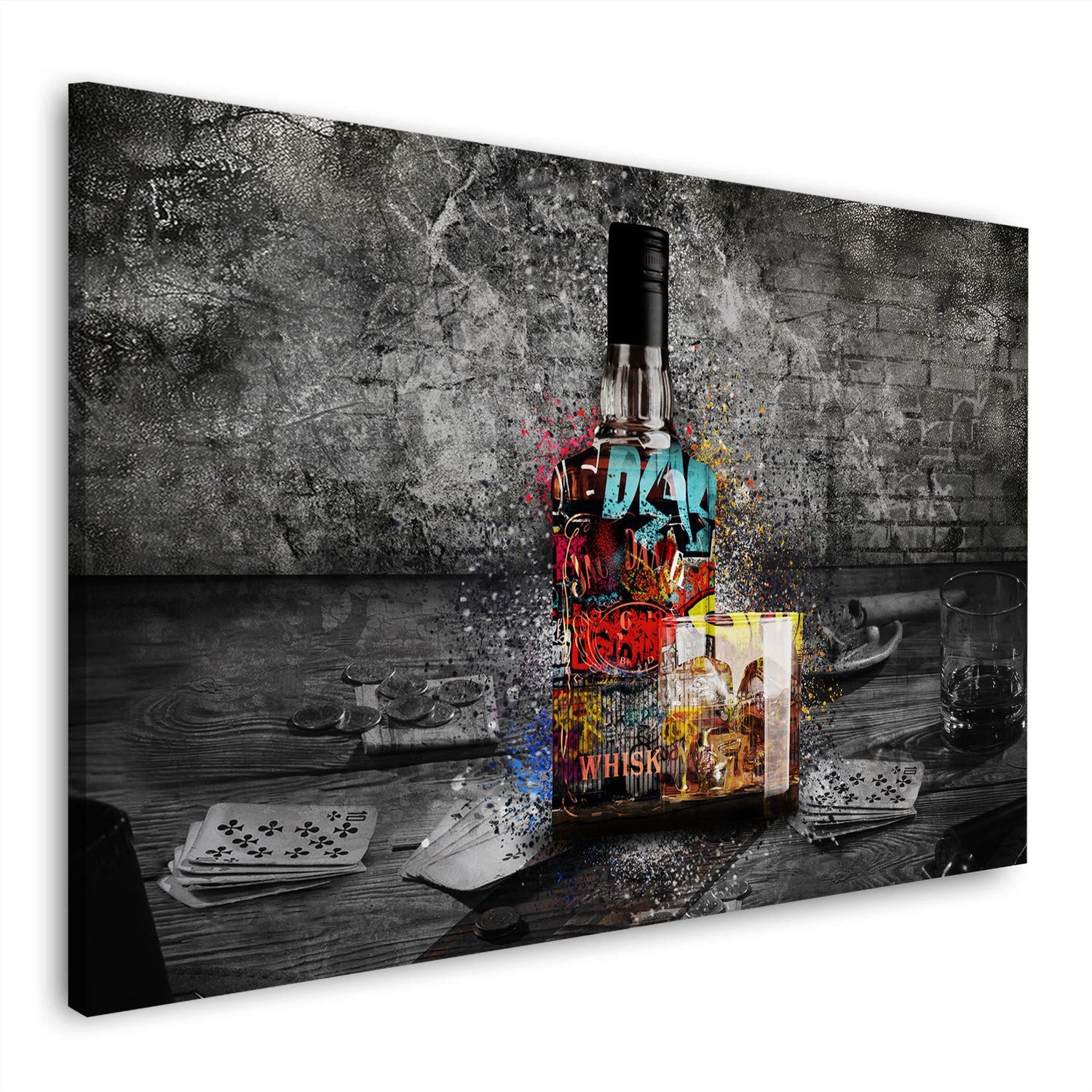Artedinoi Leinwandbild Graffiti Pop Art Whisky Poker und Casino Flair Wandbild Leinwandbild X