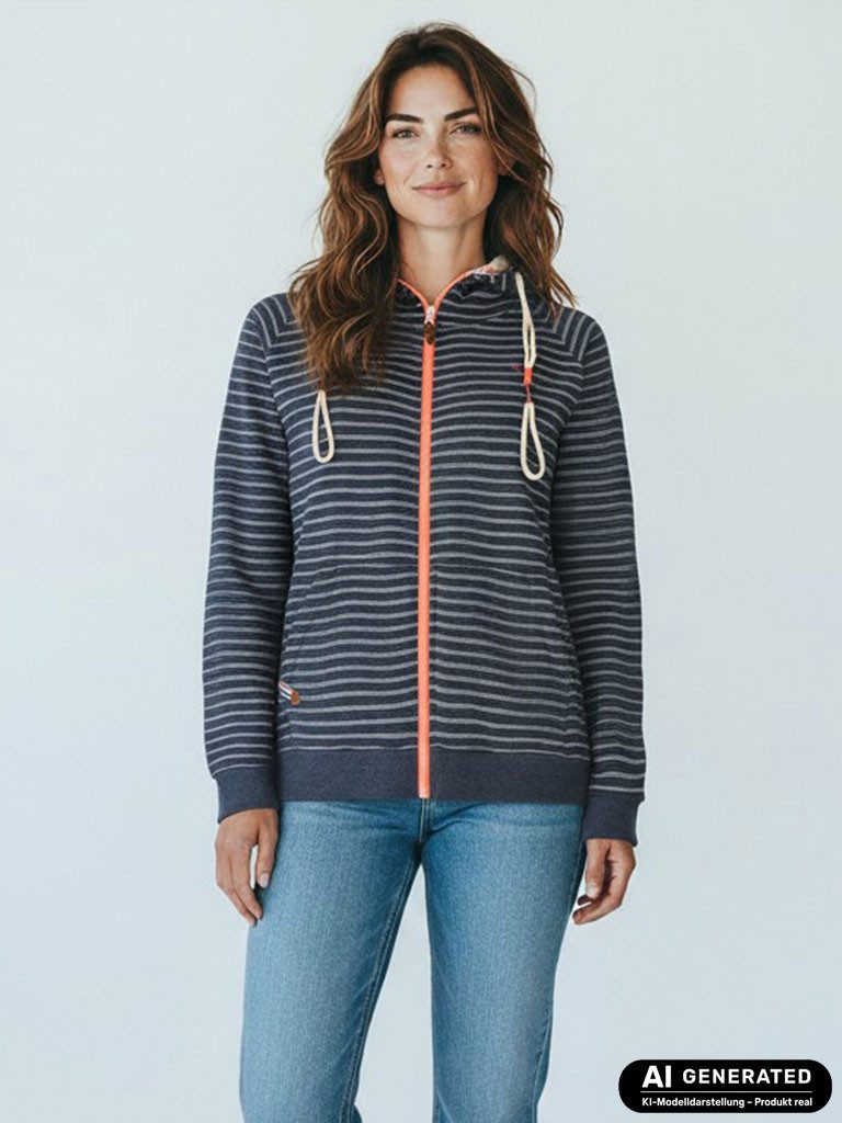 Kapuzensweatjacke Damen Sweatjacke 40715 Streifen mit Kapuze - Gestreifte Freizeitjacke